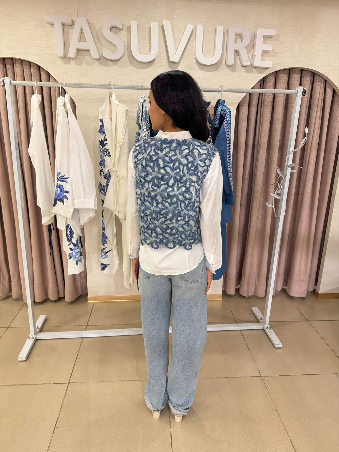 Daryl Daisy Crochet Waistcoat with Shirt - Denim