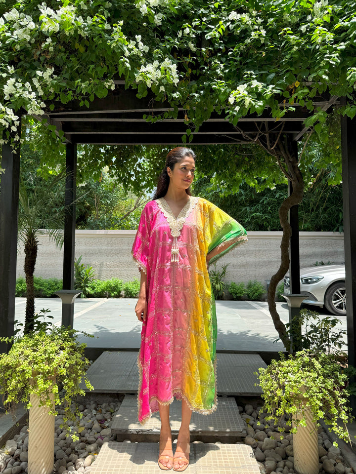 Kainaat Multicolour Kaftan - Pink Yellow Green