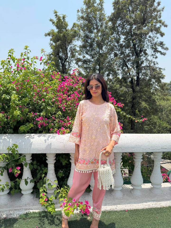 Reyna Gara Rose Dust Kurta with Pant - Pink