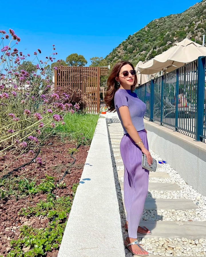 Shirley Ombre Pleated Co-ord Set - Purple