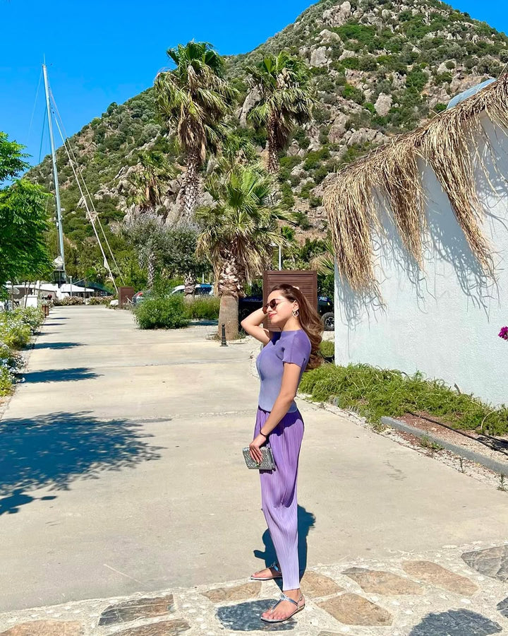 Shirley Ombre Pleated Co-ord Set - Purple