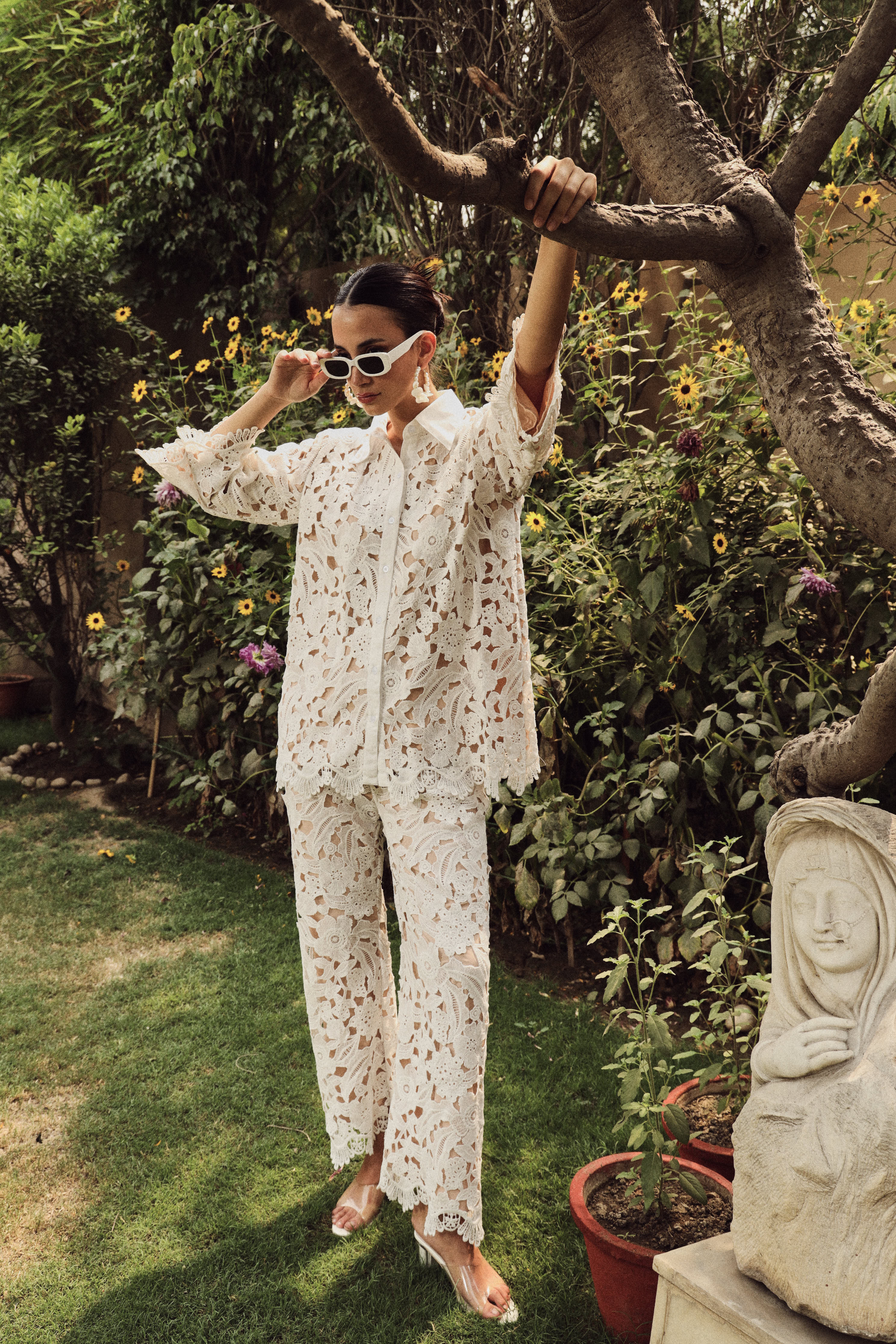 Myra Mesh Daylily Lace Co-ord Set - Ivory & Nude – Tasuvure