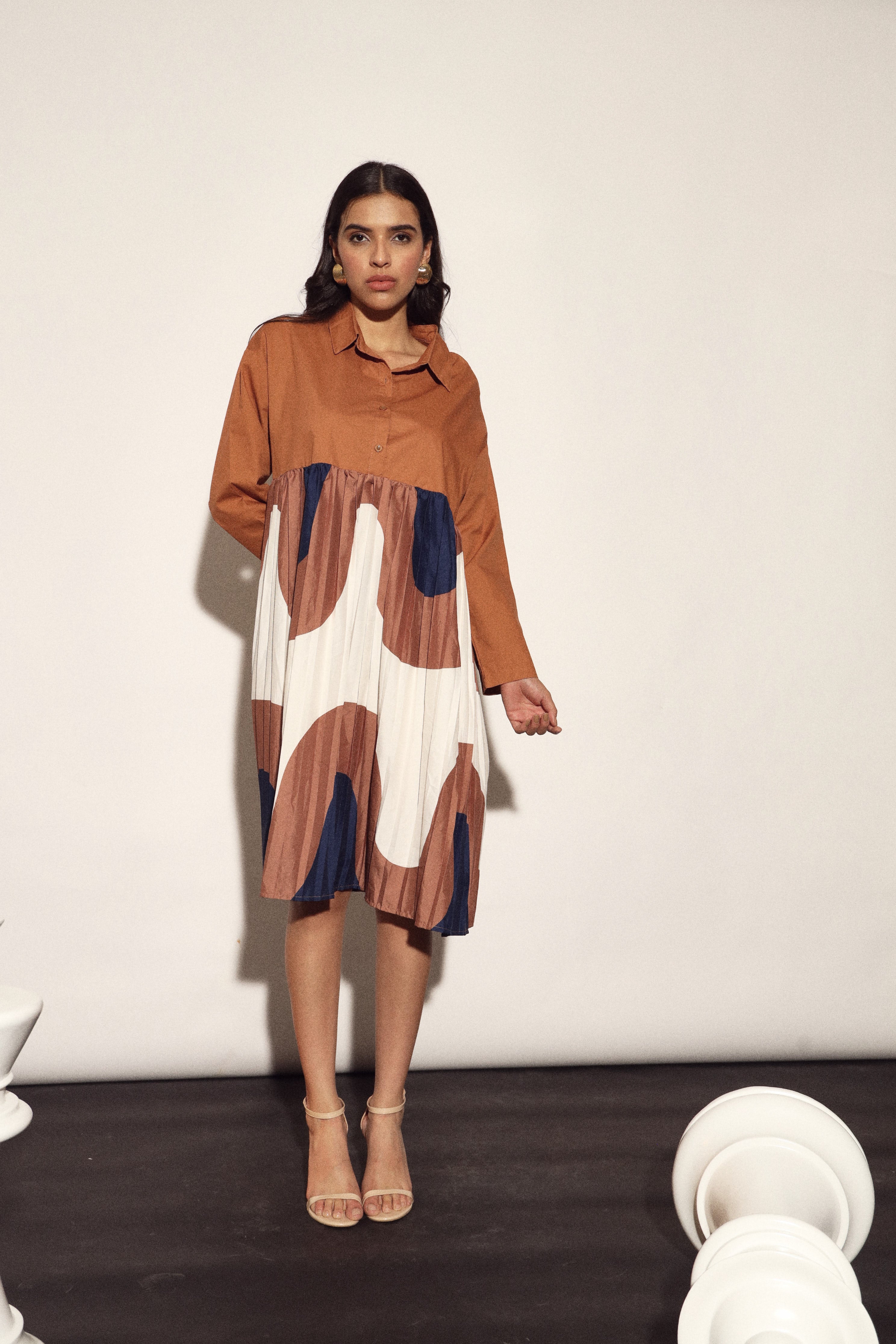 Cameron Cotton Collared Shirt Dress - Brown