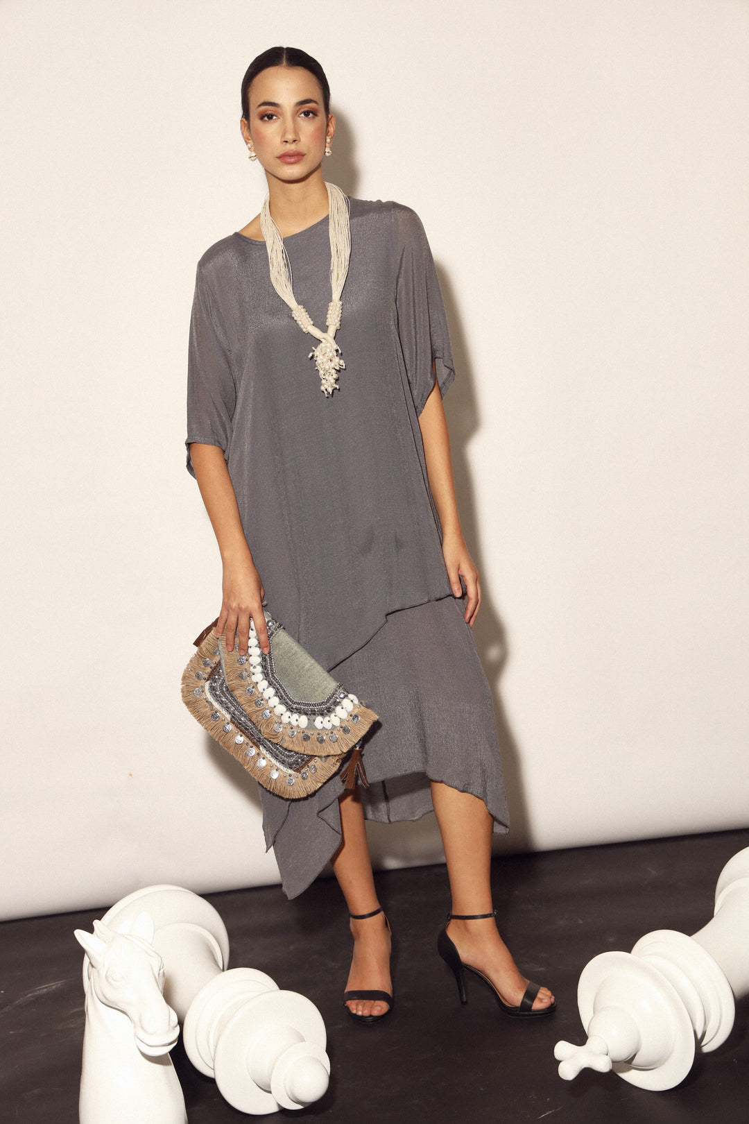 Lillie Linen Two Layered Dress - Grey Tasuvure Lillie Linen Two Layered Dress - Grey Tasuvure
