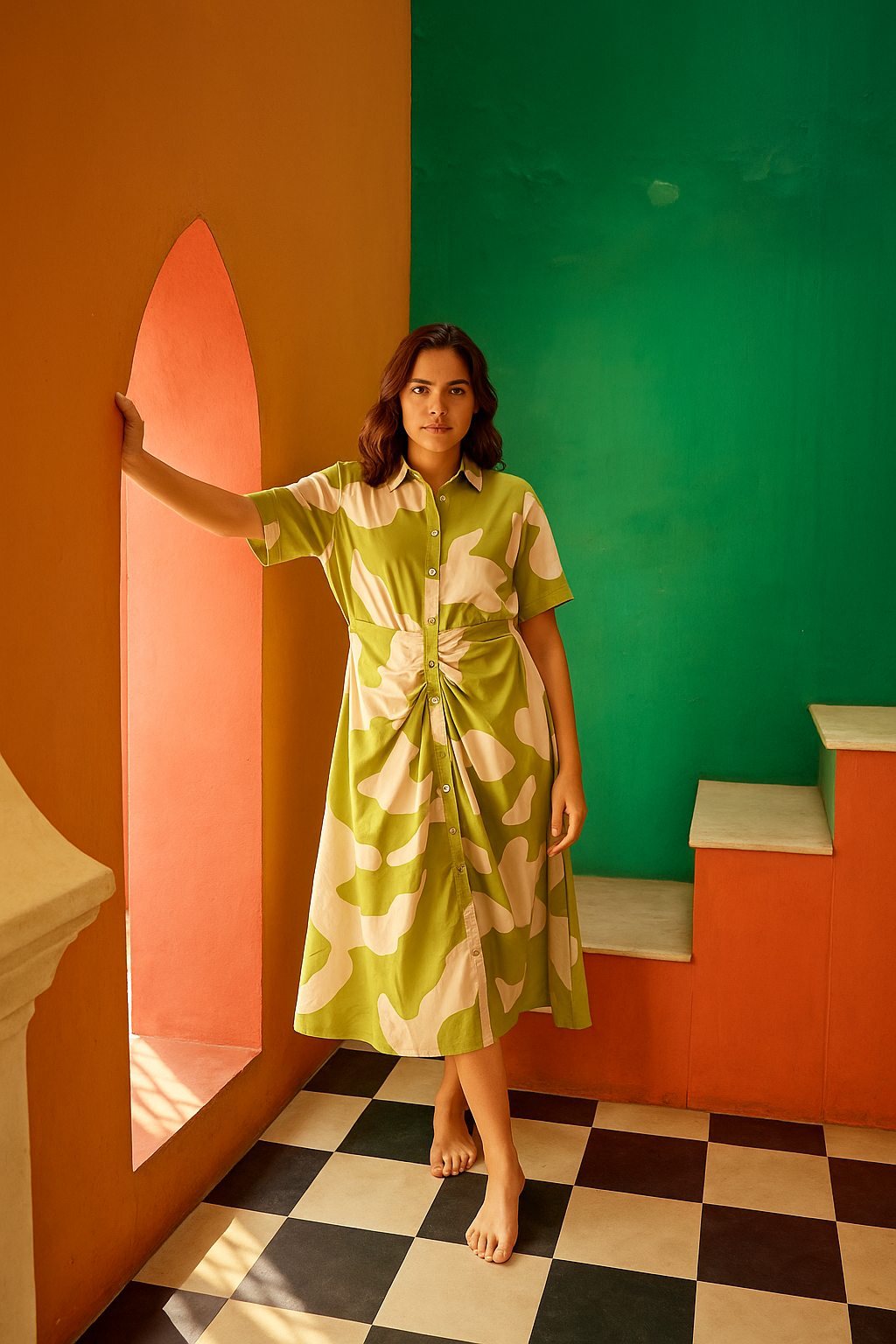 Marbella Azul Knotted Midi Dress - Lime Green