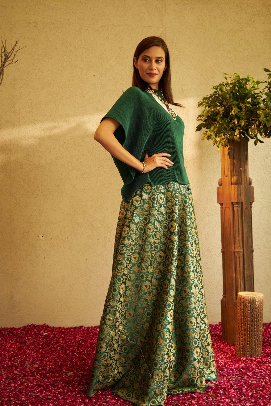 Nora Signature Top with Brocade Ghagra - Green