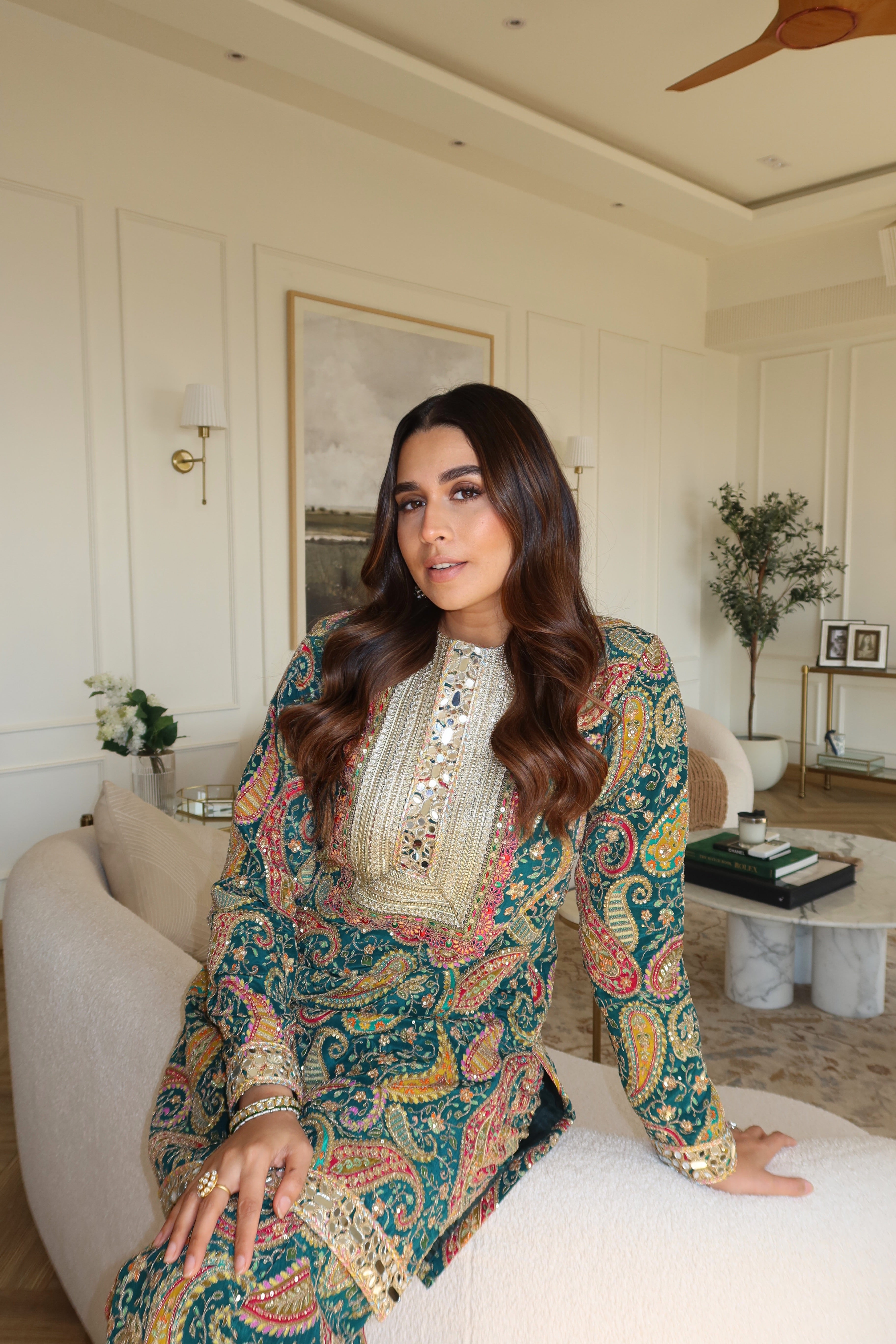 House Of Miso In Our Elizey Paisley Embroidered Sharara Set - Emerald Green