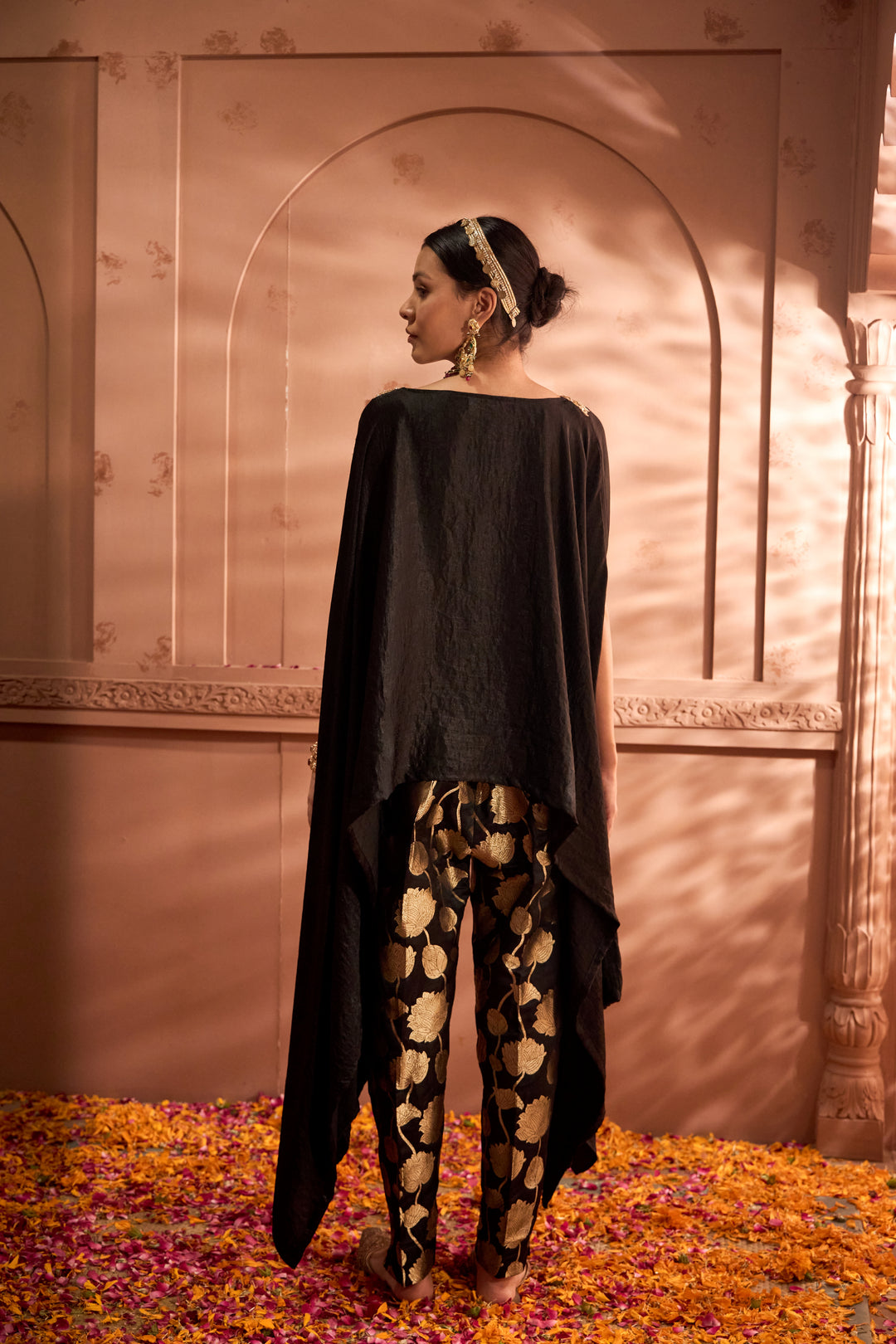 Pataka Black Cape with Brocade Pants