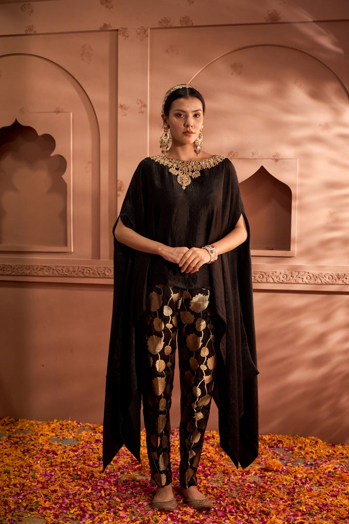 Pataka Black Cape with Brocade Pants