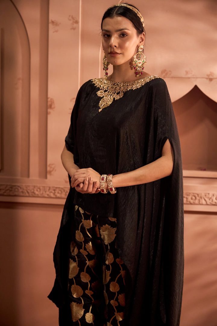 Pataka Black Cape with Brocade Pants