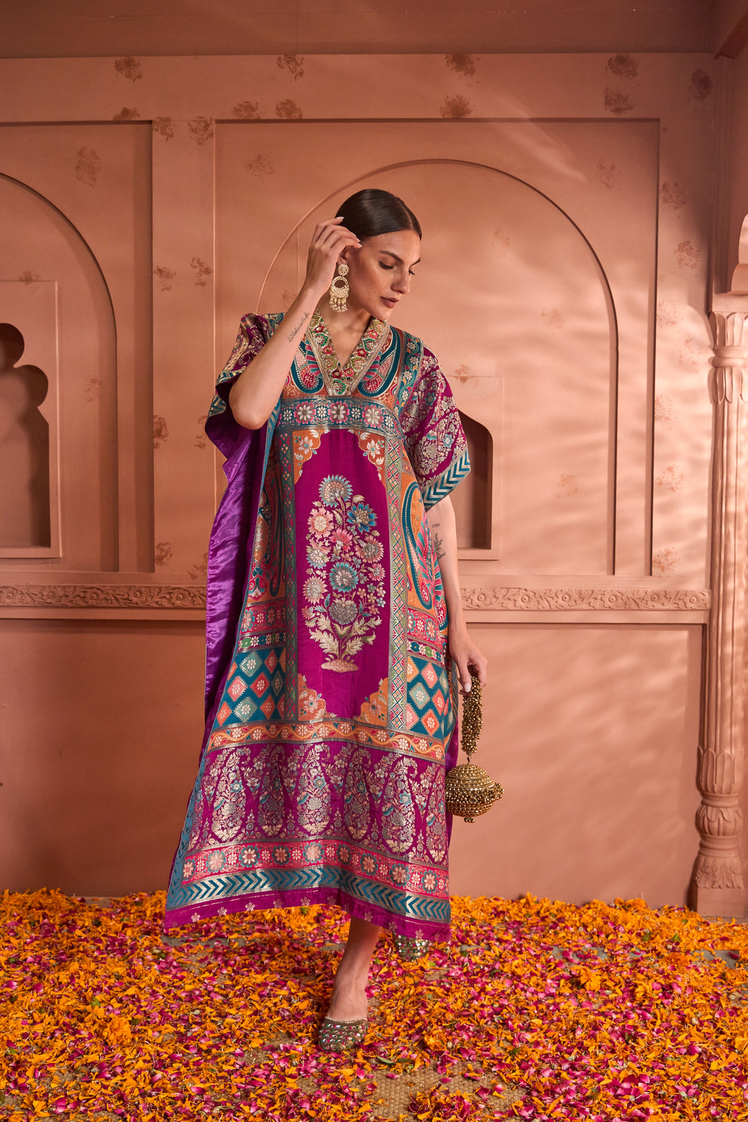 Banarasi Begum Embroidered Kaftan - Purple