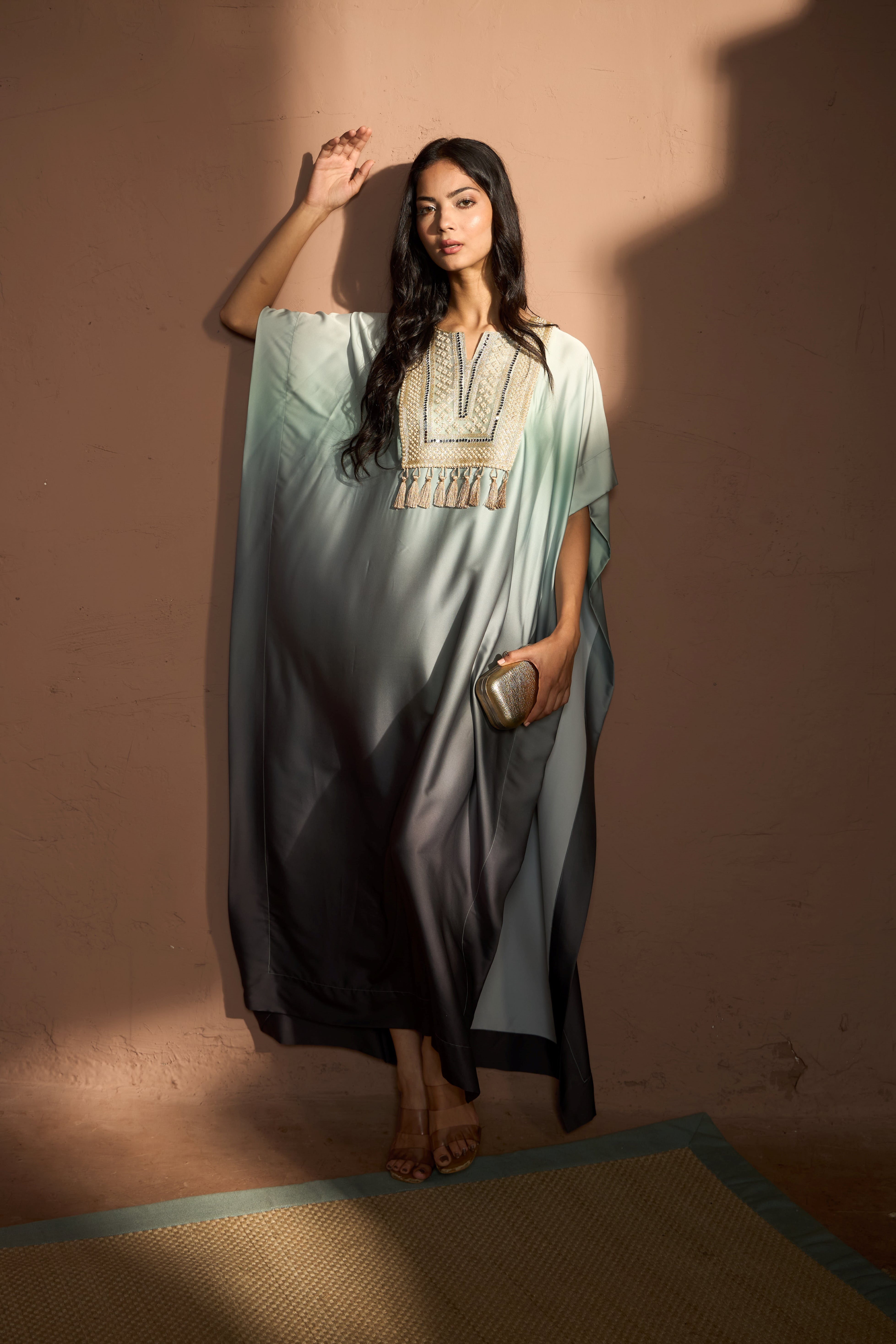 Kathryn Kaftan Dress - Black & Mint