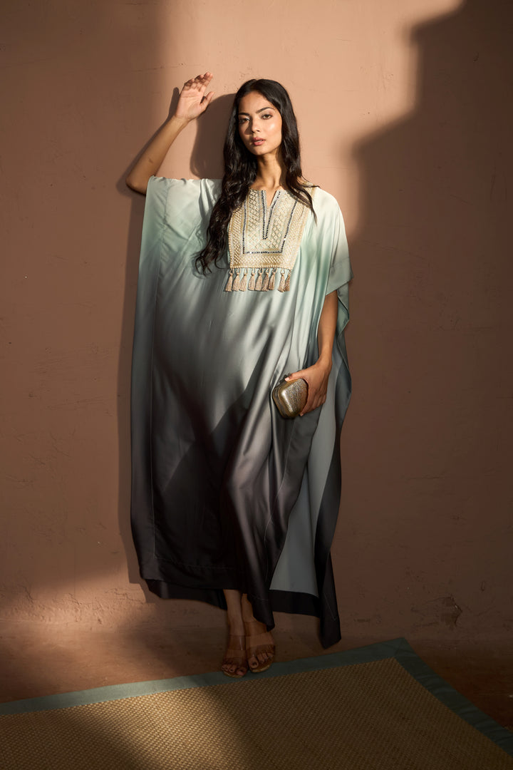 Kathryn Kaftan Dress - Black & Mint