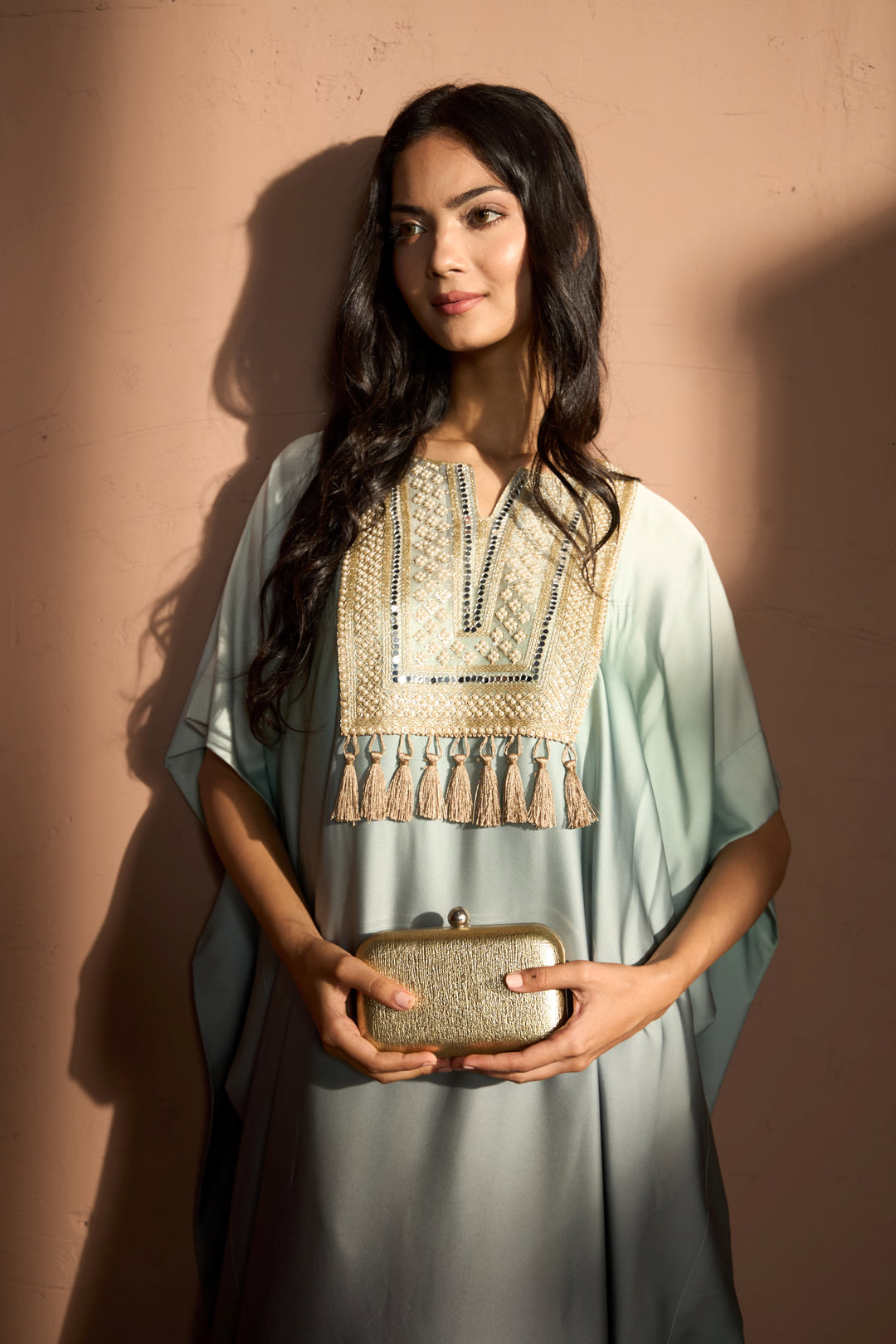 Kathryn Kaftan Dress - Black & Mint