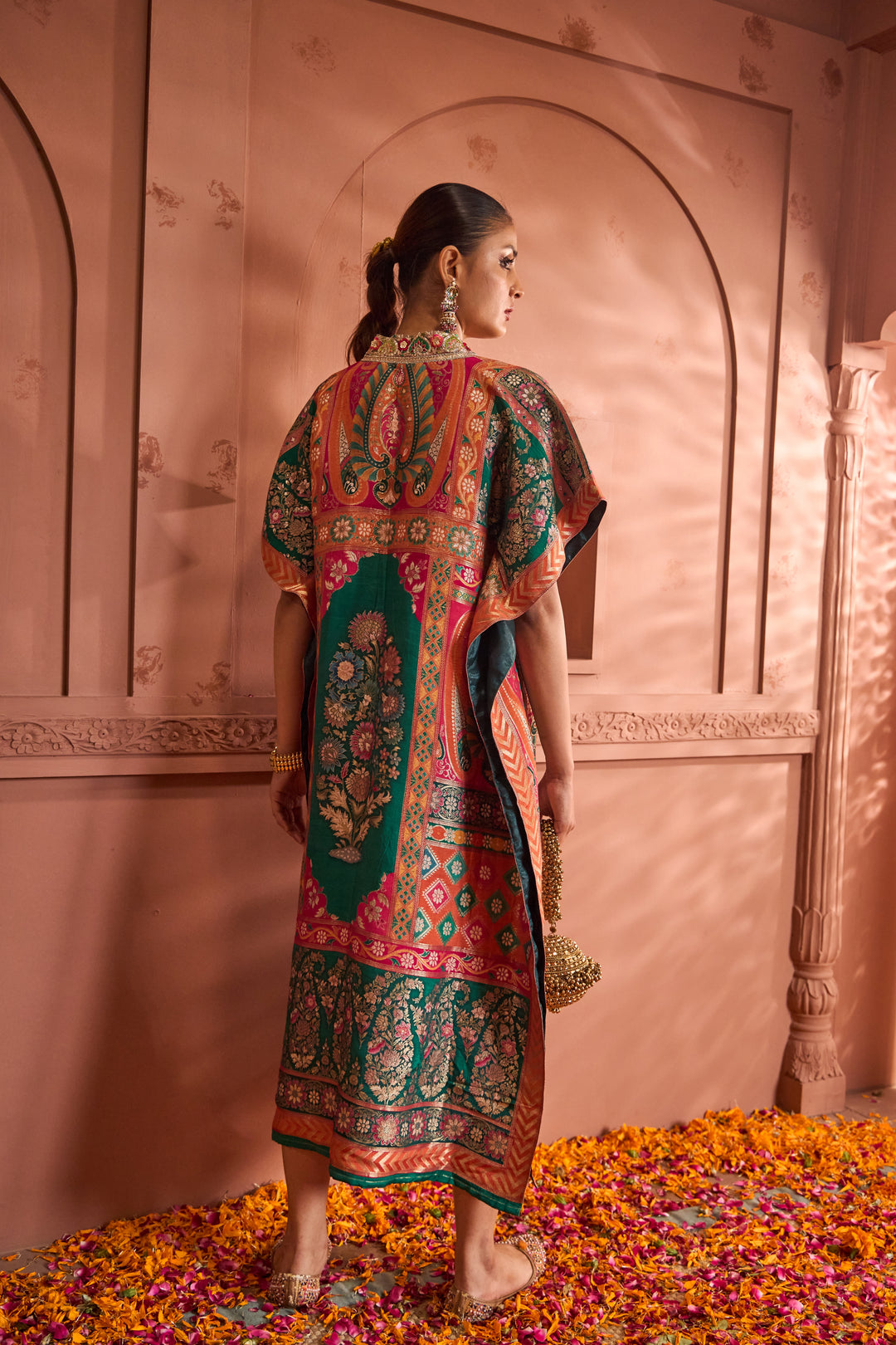 Banarasi Begum Embroidered Kaftan - Orange