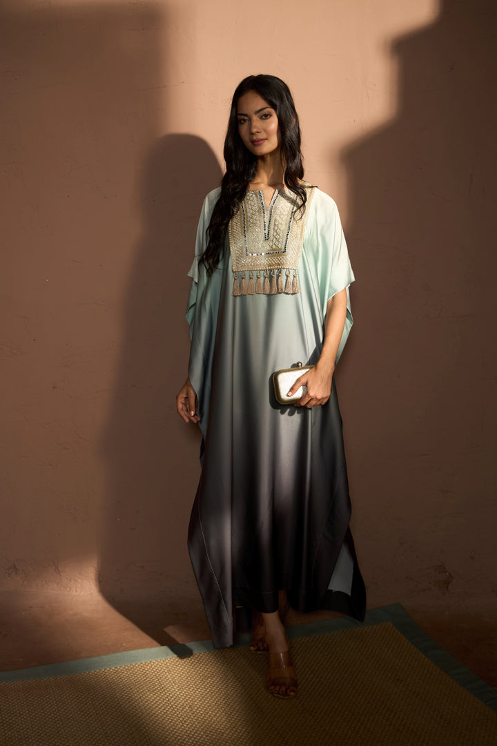 Kathryn Kaftan Dress - Black & Mint