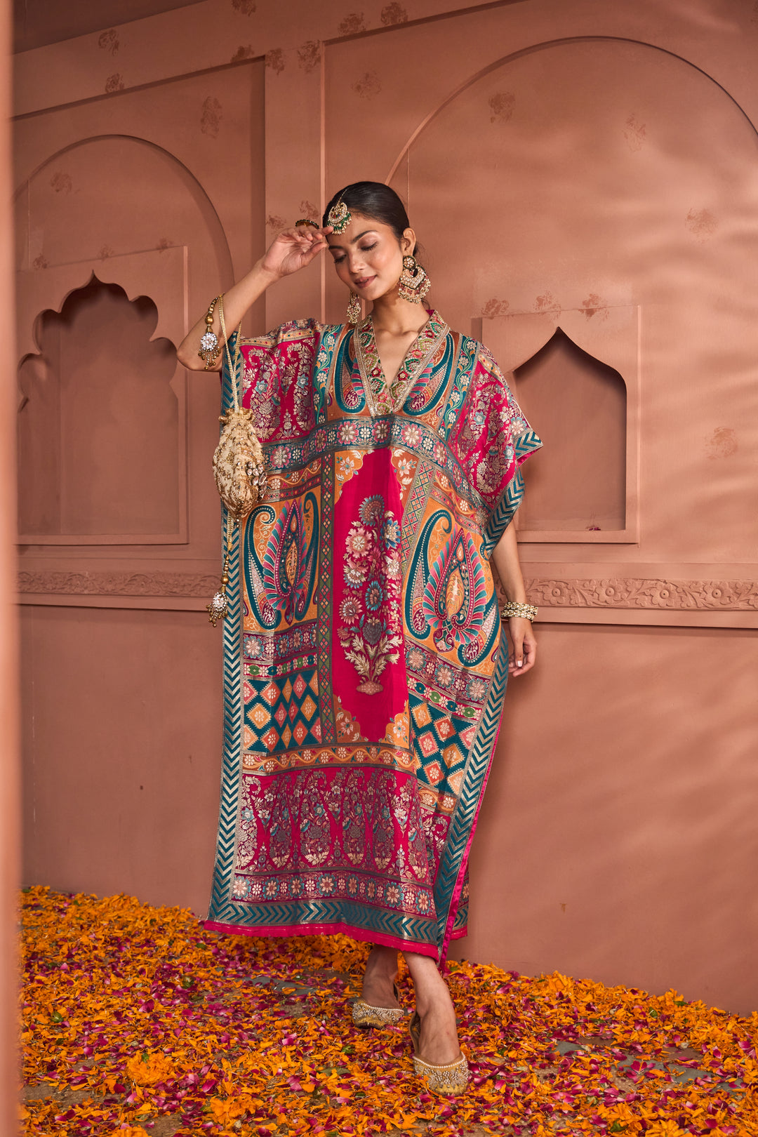 Banarasi Begum Embroidered Kaftan - Pink