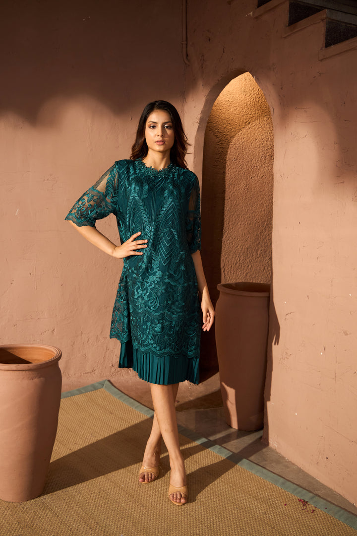 Myra Mesh Chantilily Dress - Emerald Green