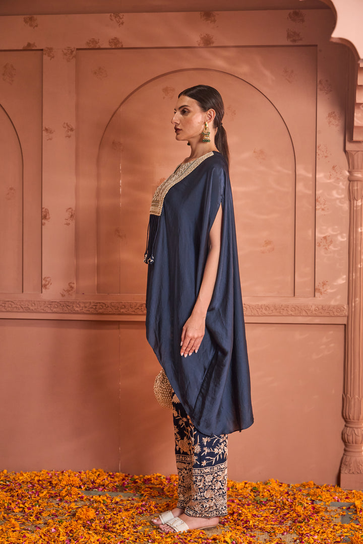 Reyna Gara Glazed Kaia Kaftan Top with Pants - Midnight Blue