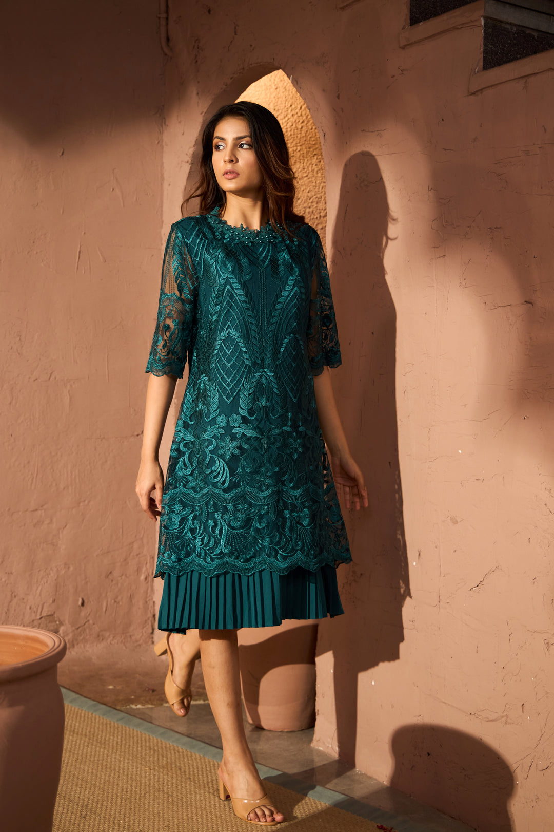 Myra Mesh Chantilily Dress - Emerald Green