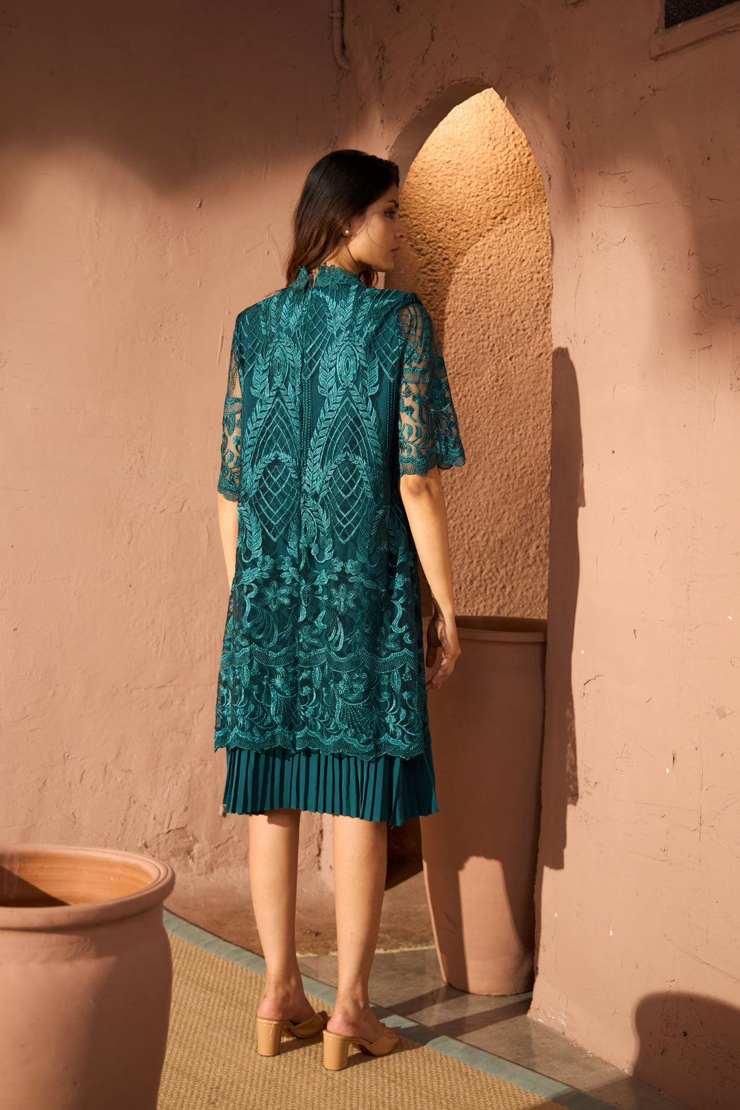 Myra Mesh Chantilily Dress - Emerald Green