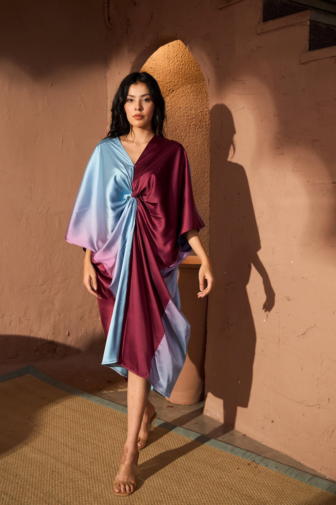 Kathryn Kaftan Dress - Maroon & Blue