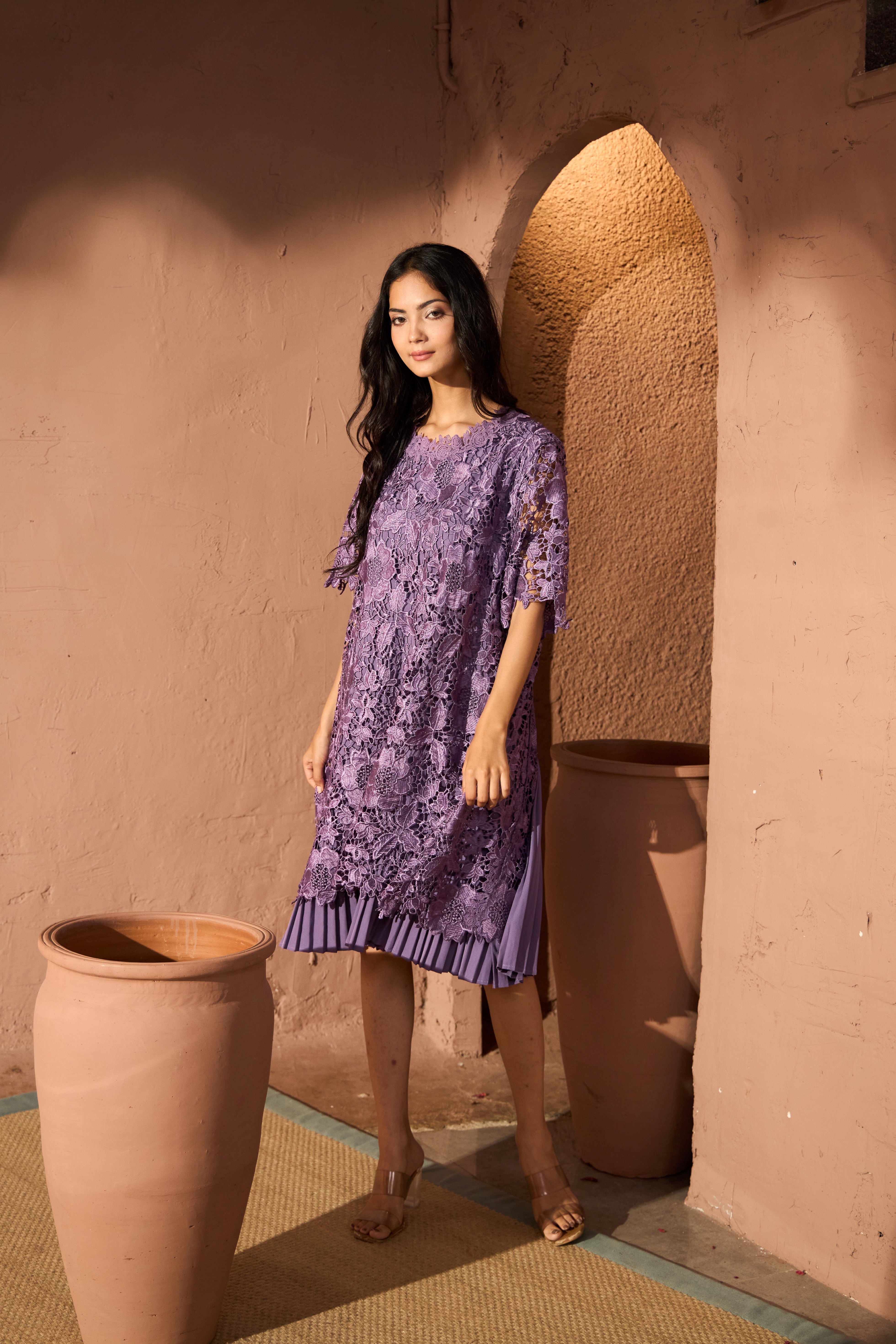 Myra Mesh Lace Dress - Purple