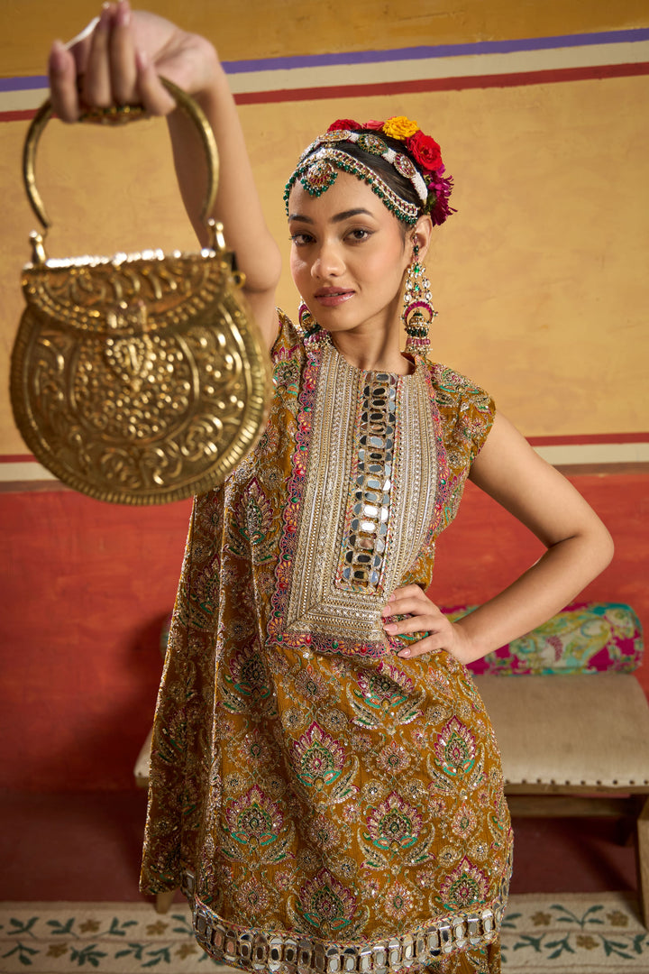 Elizey Paisley Embroidered Sleeveless Sharara Set - Yellow