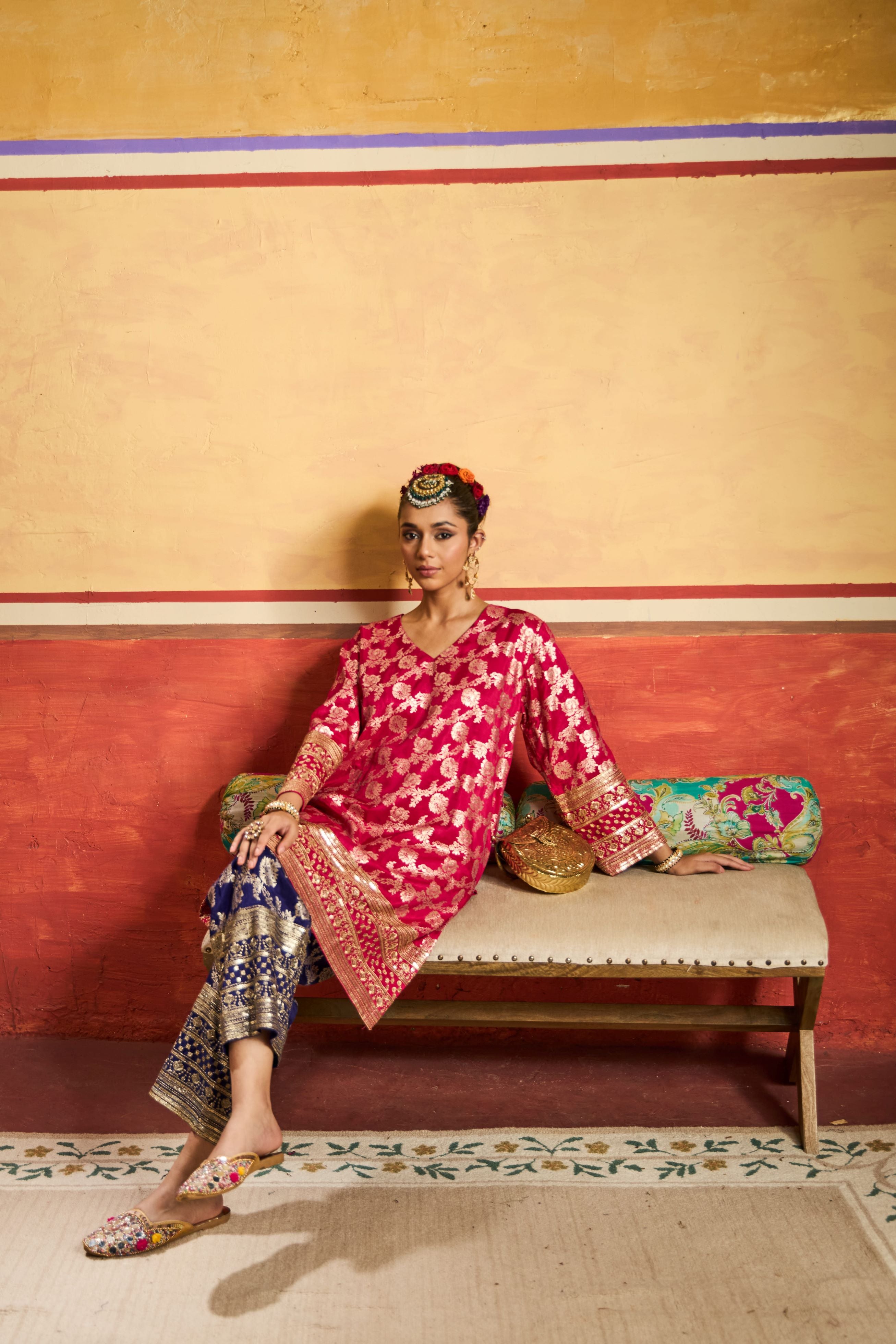 Banarasi Begum Tunic Set - Fuschia and Purple