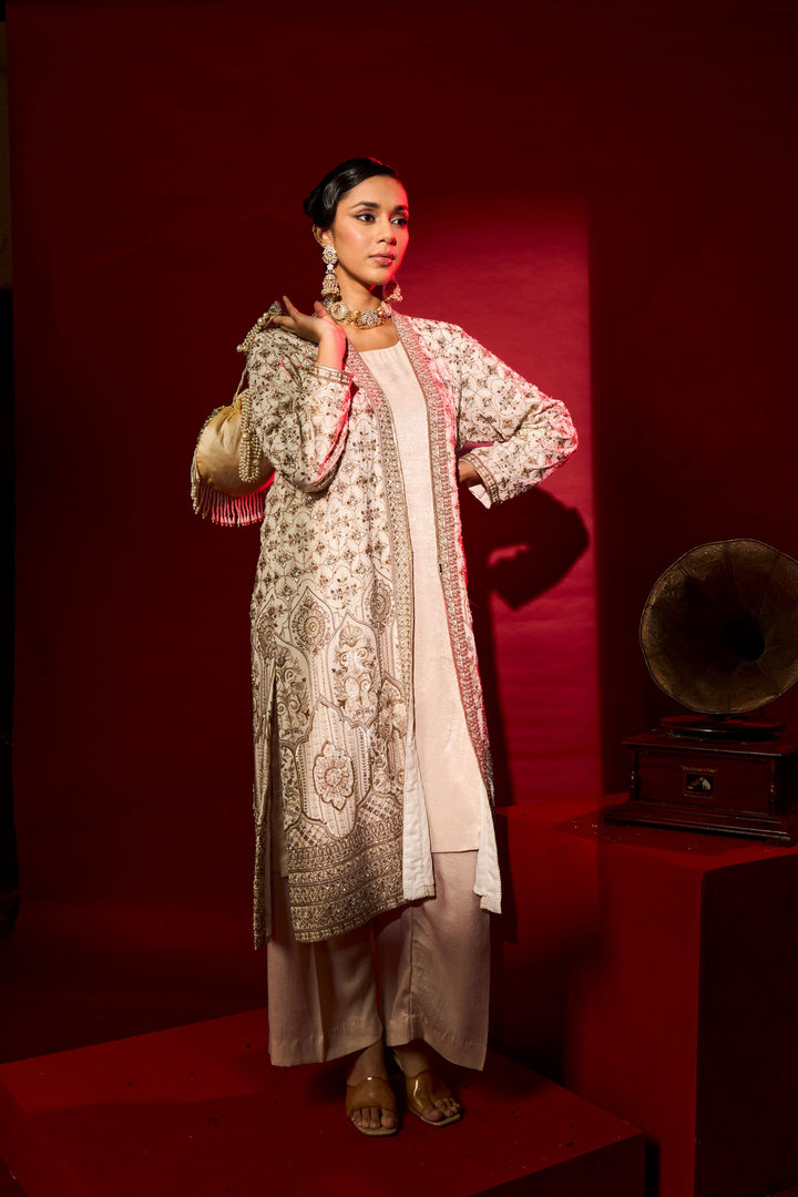 Inaaya Embroidered Long Jacket With Pant - Nude