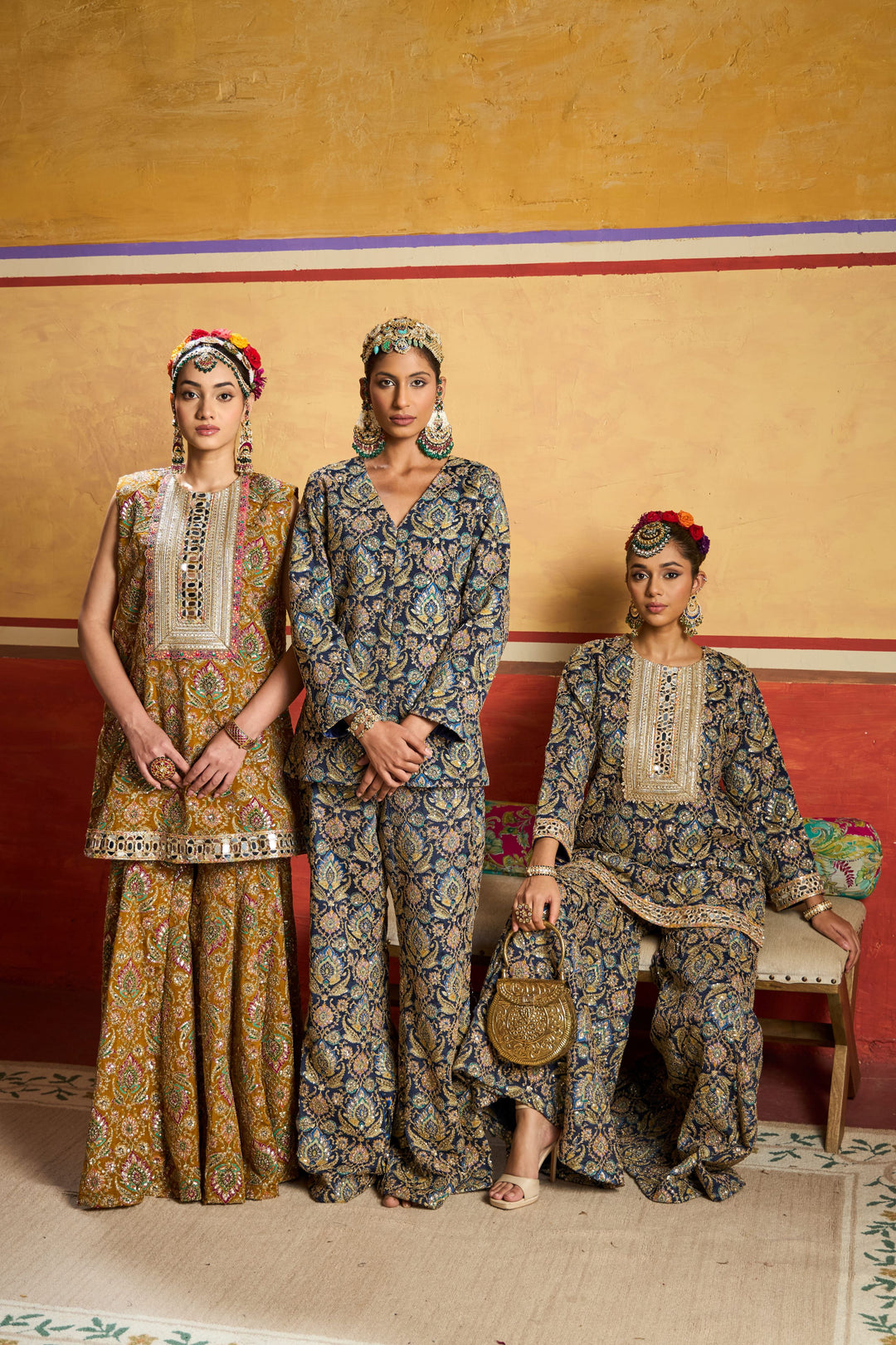 Elizey Paisley Embroidered Sleeveless Sharara Set - Yellow