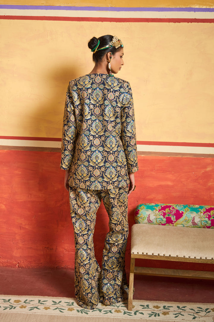 Elizey Paisley Embroidered Power Suit - Ink Blue