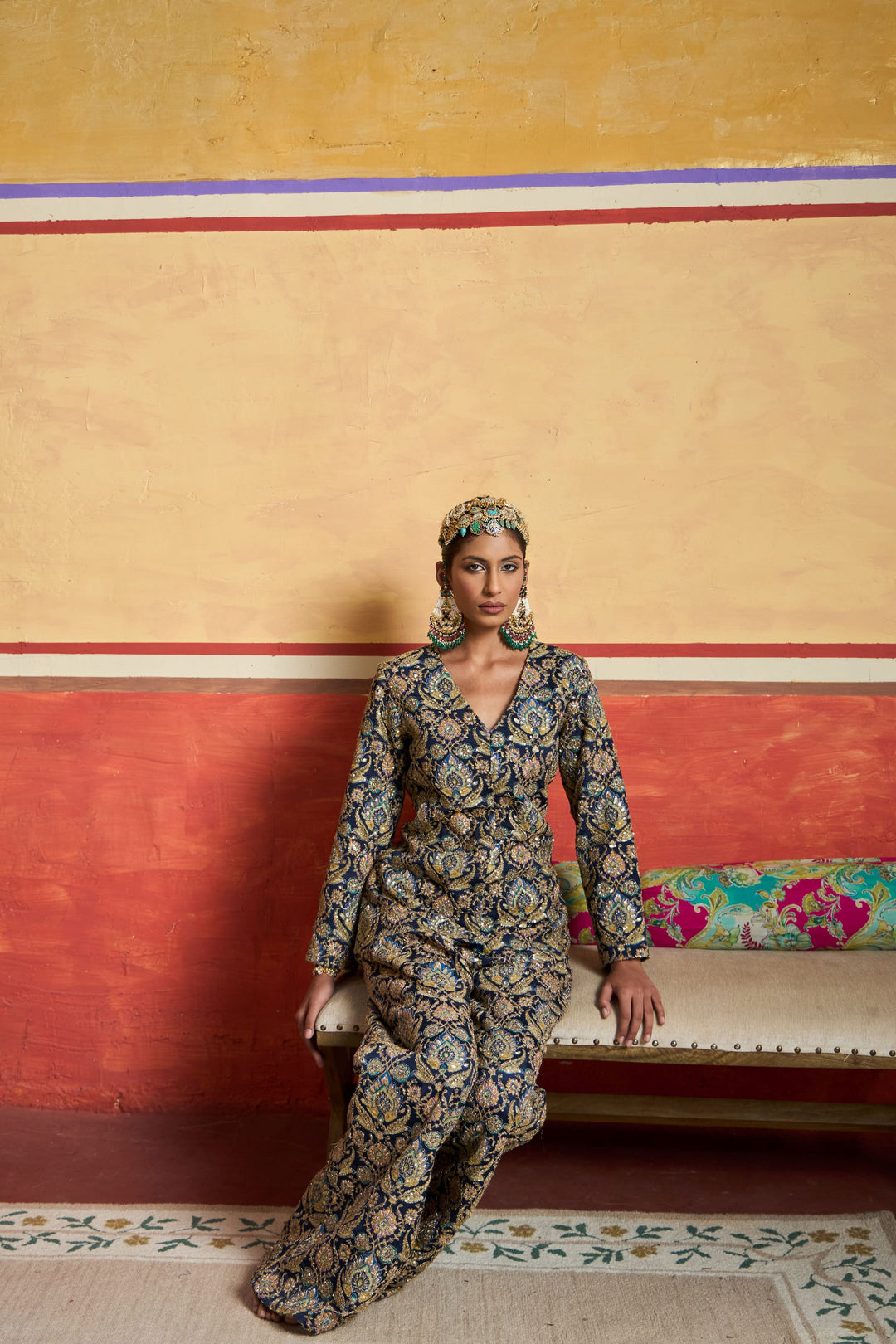 Elizey Paisley Embroidered Power Suit - Ink Blue