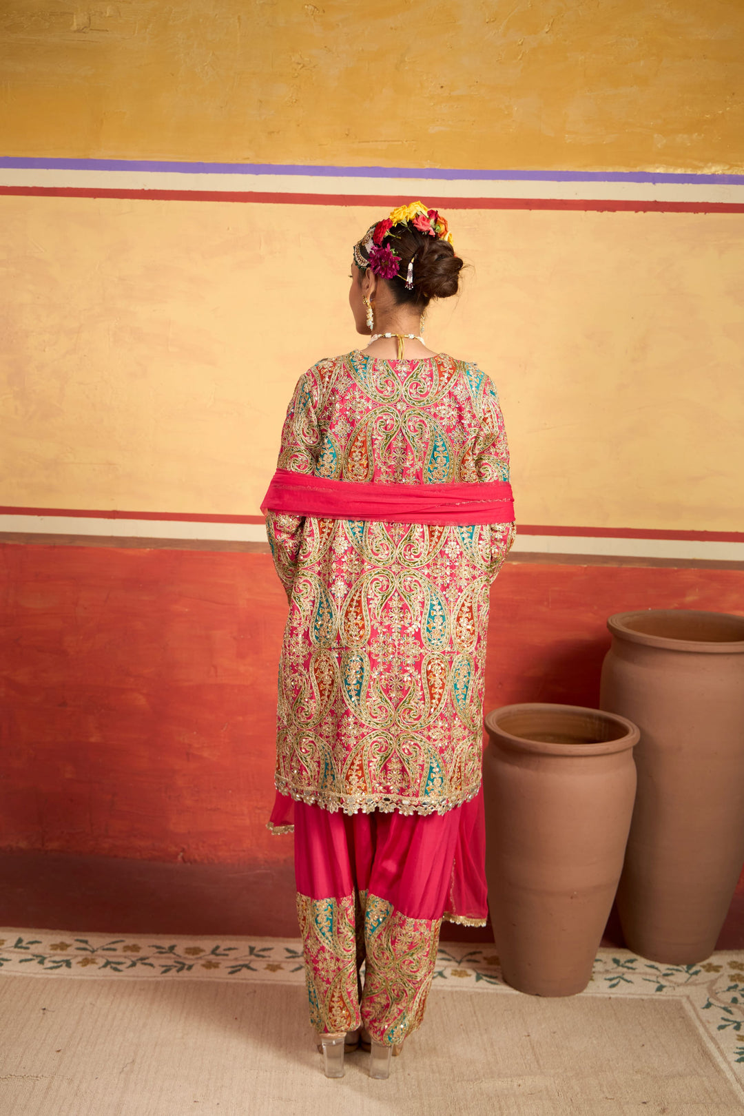 Elizey Paisley Embroidered Kurta Set - Pink