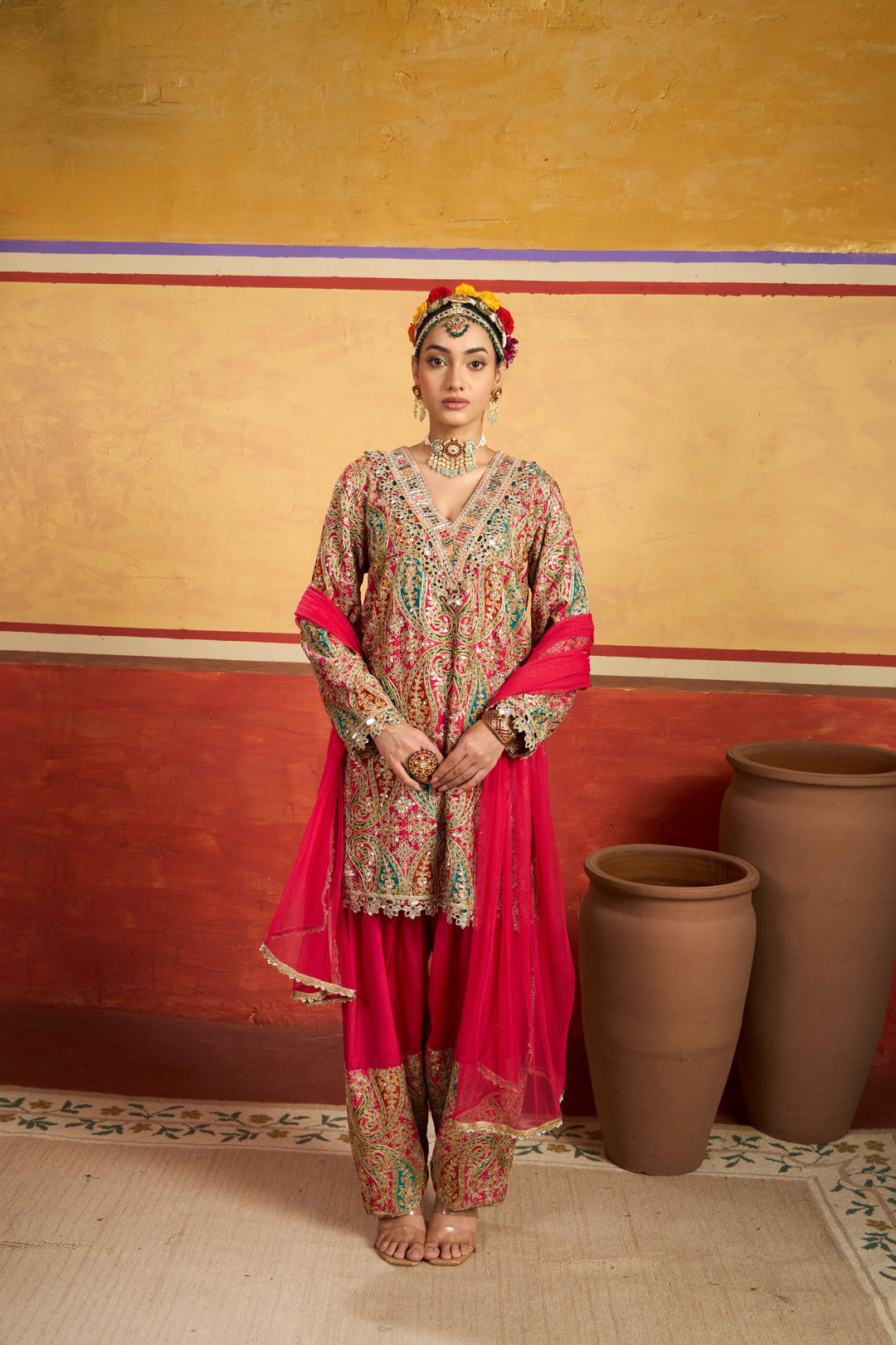Elizey Paisley Embroidered Kurta Set - Pink