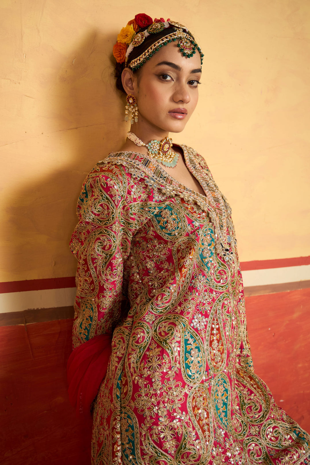 Elizey Paisley Embroidered Kurta Set - Pink