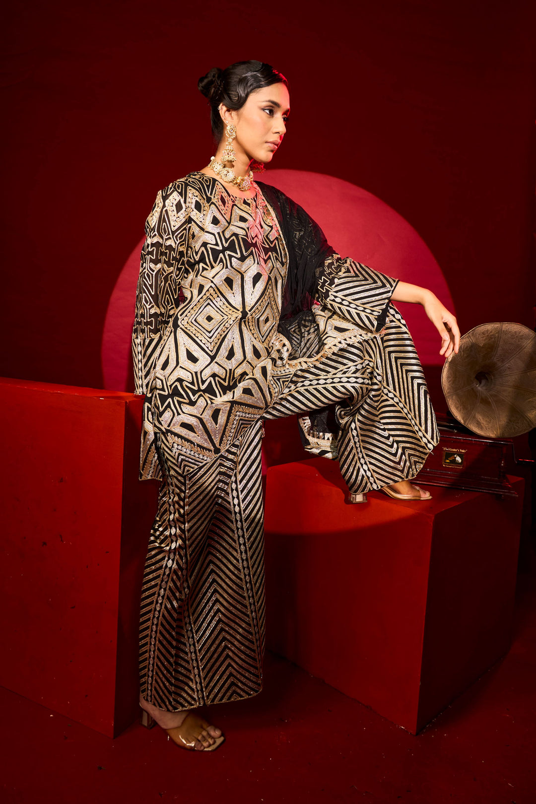 Gulnaaz Gota Sharara Set - Black