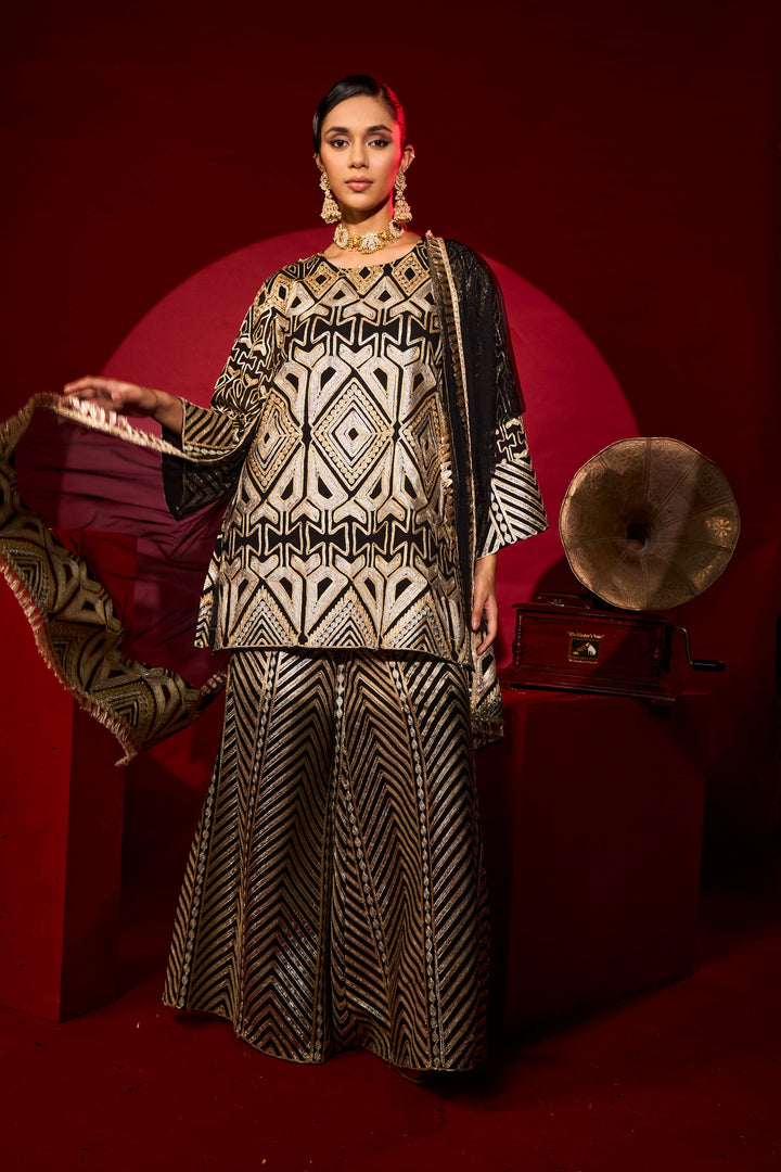 Gulnaaz Gota Sharara Set - Black