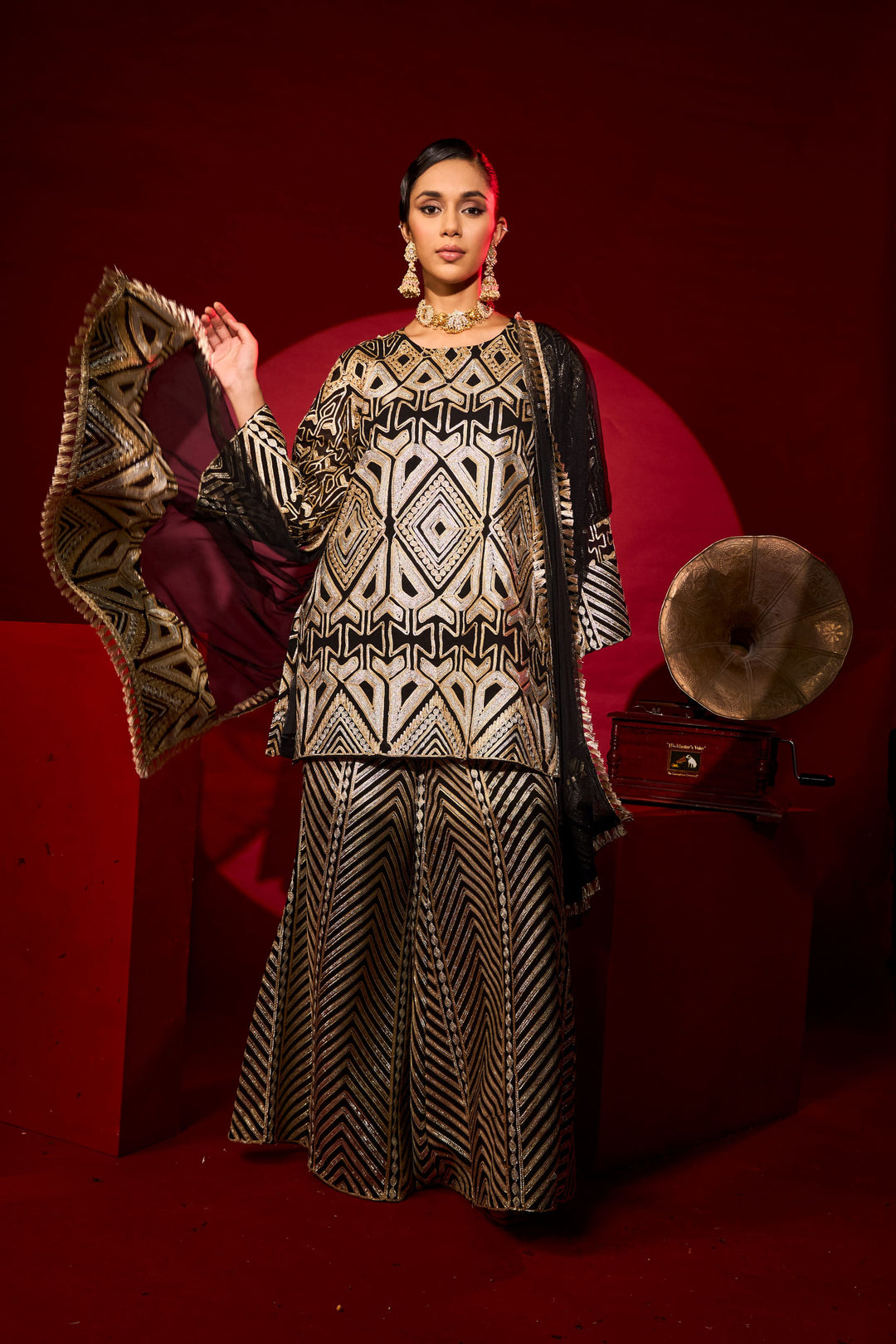 Gulnaaz Gota Sharara Set - Black