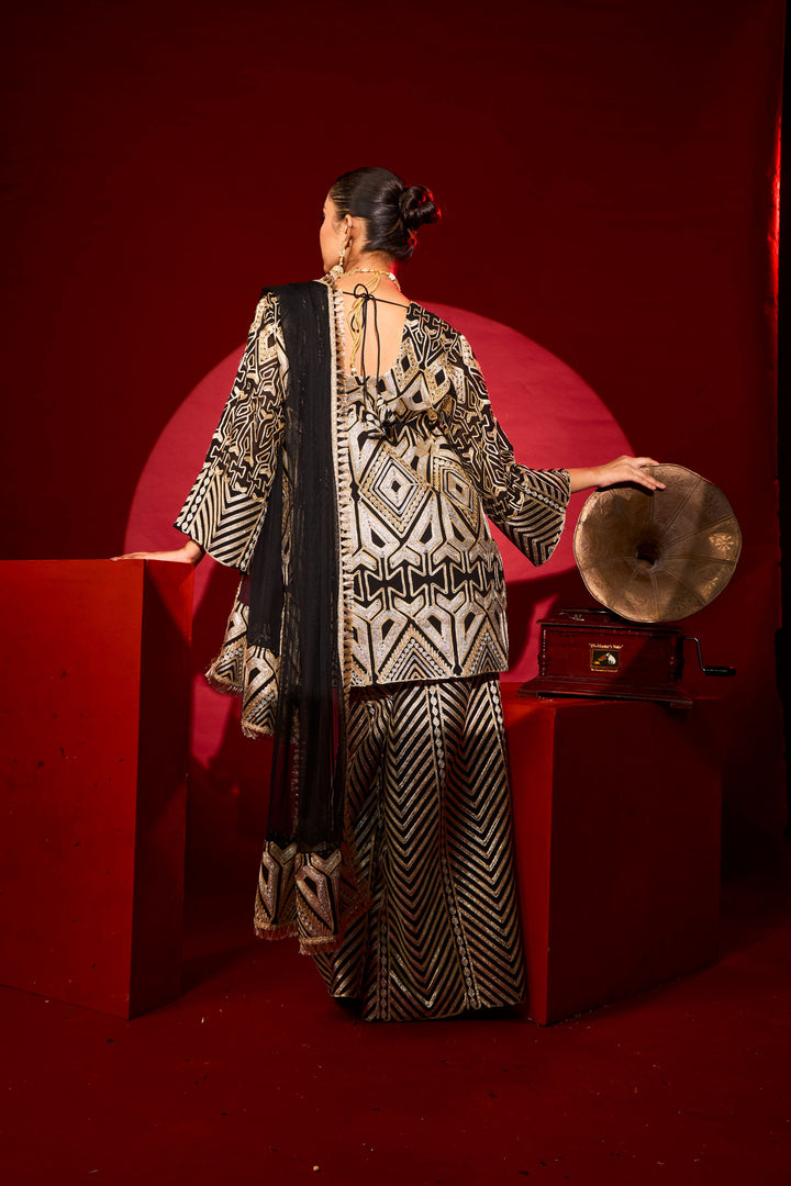 Gulnaaz Gota Sharara Set - Black