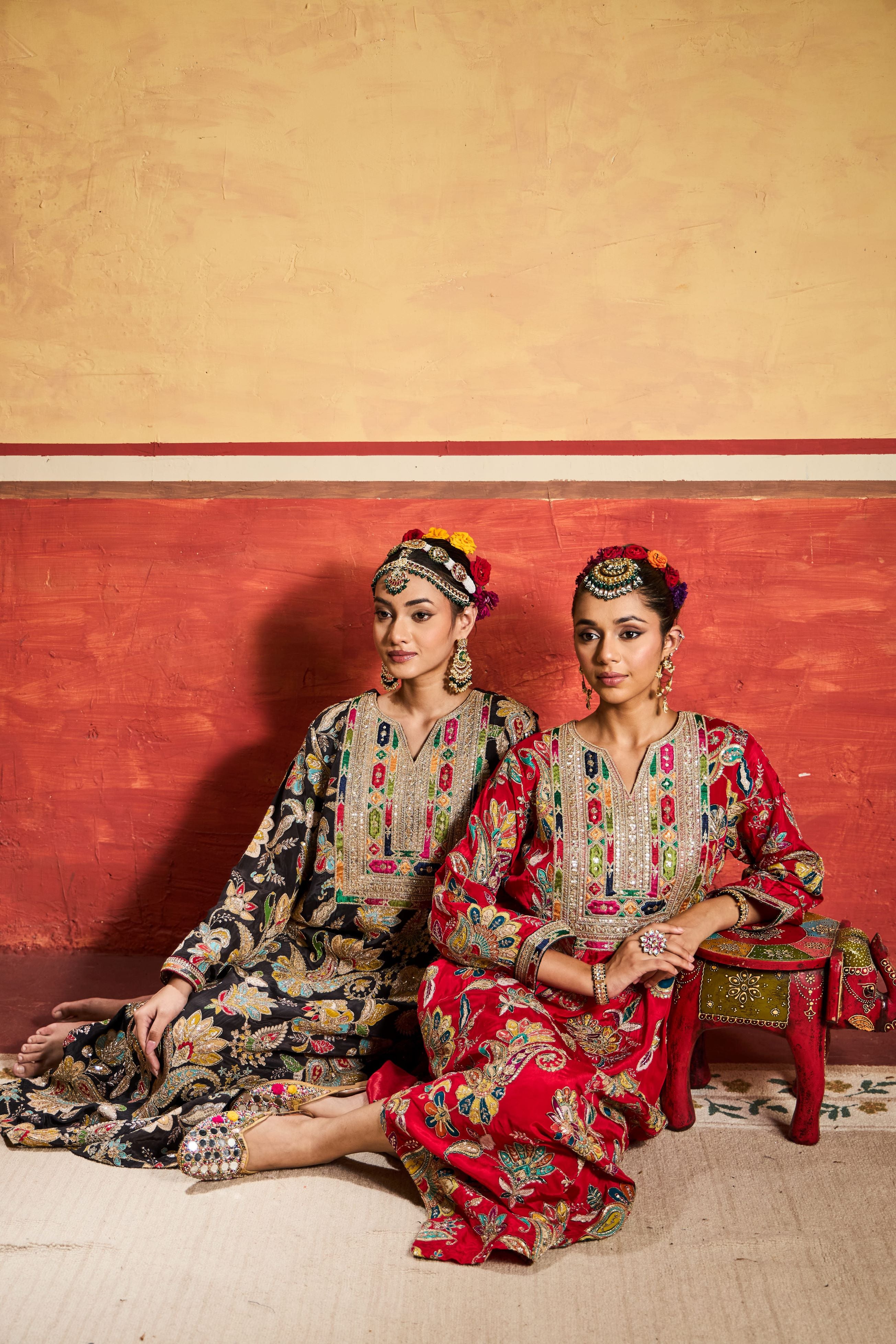 Elizey Paisley Embroidered Kaftan - Black