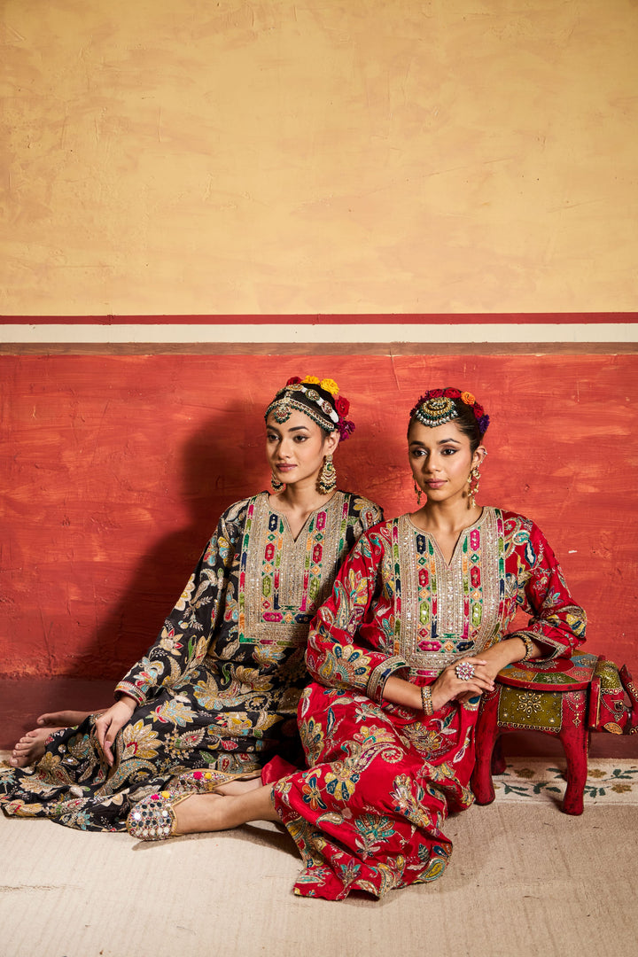 Elizey Paisley Embroidered Kaftan - Black