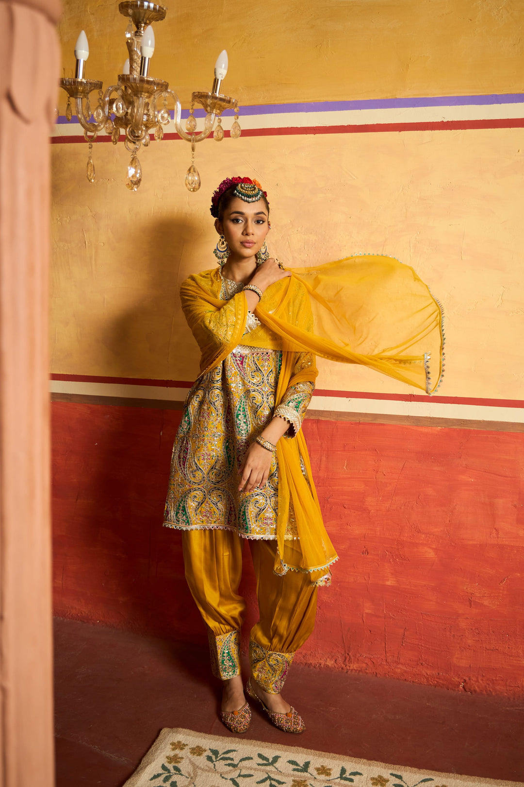 Elizey Paisley Embroidered Kurta Set - Yellow