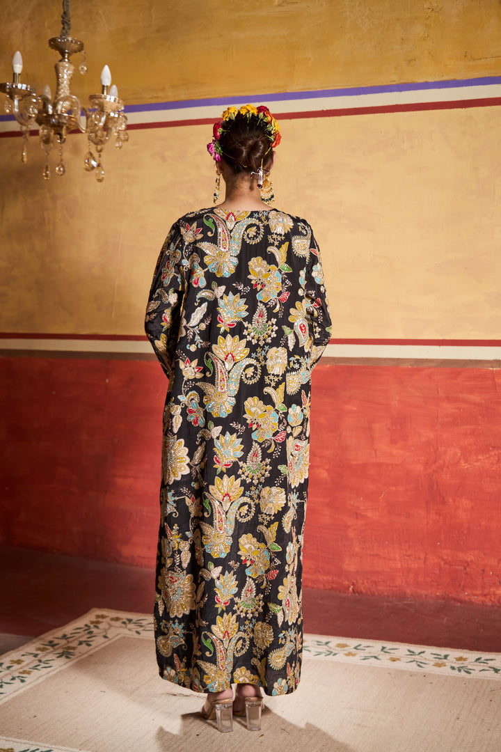 Elizey Paisley Embroidered Kaftan - Black