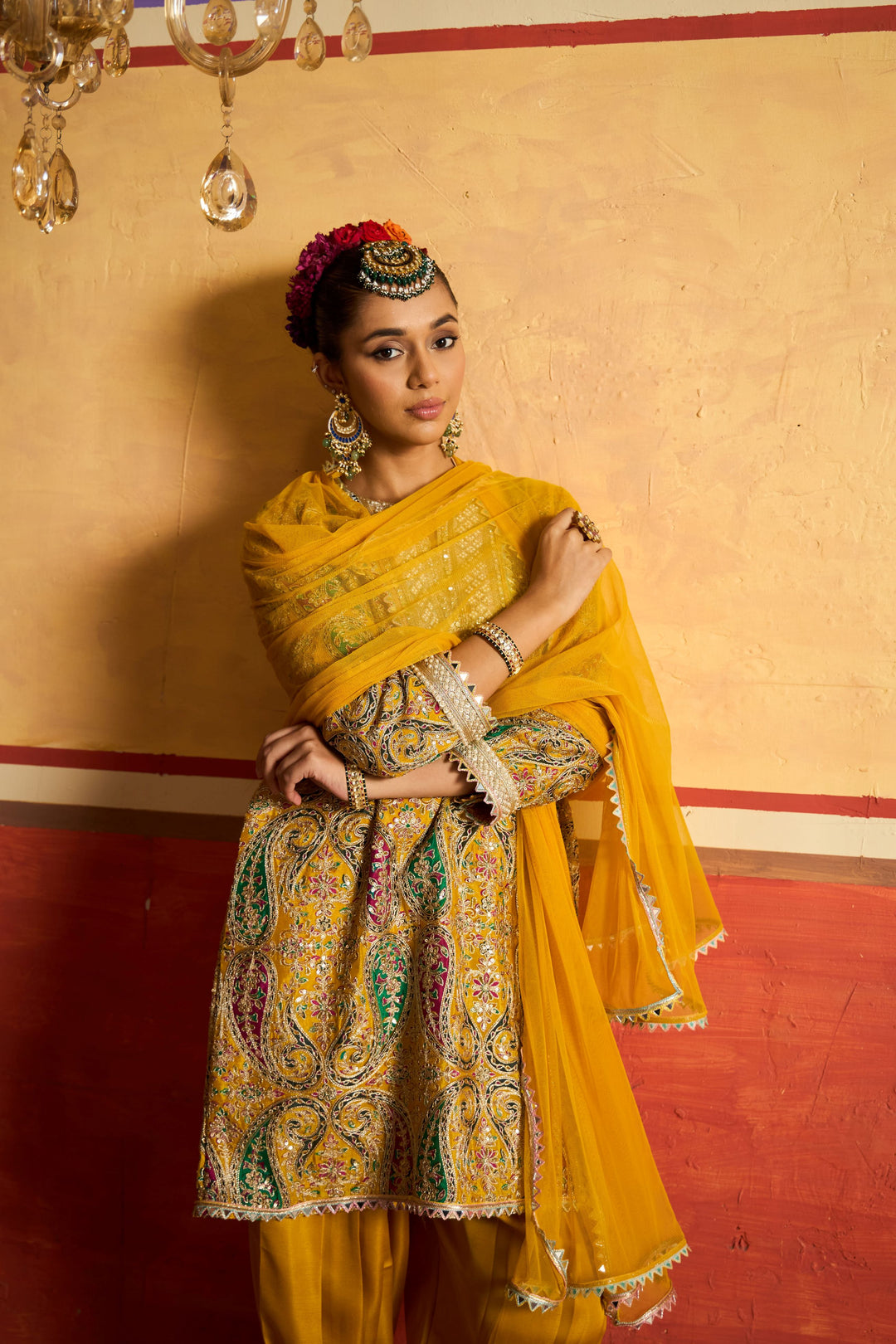 Elizey Paisley Embroidered Kurta Set - Yellow