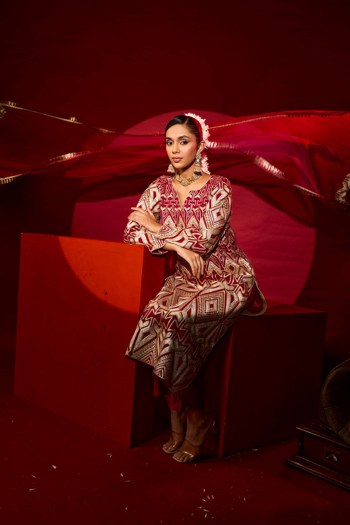 Gulnaaz Gota Kurta Set - Red
