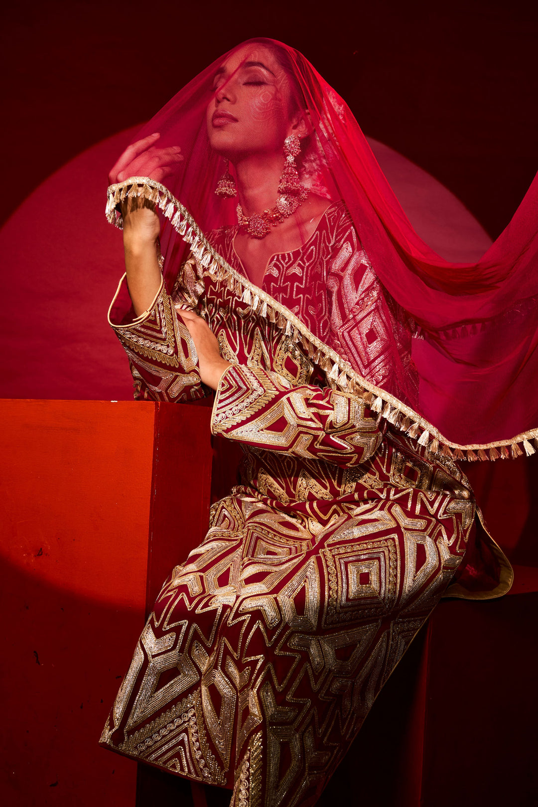 Gulnaaz Gota Kurta Set - Red