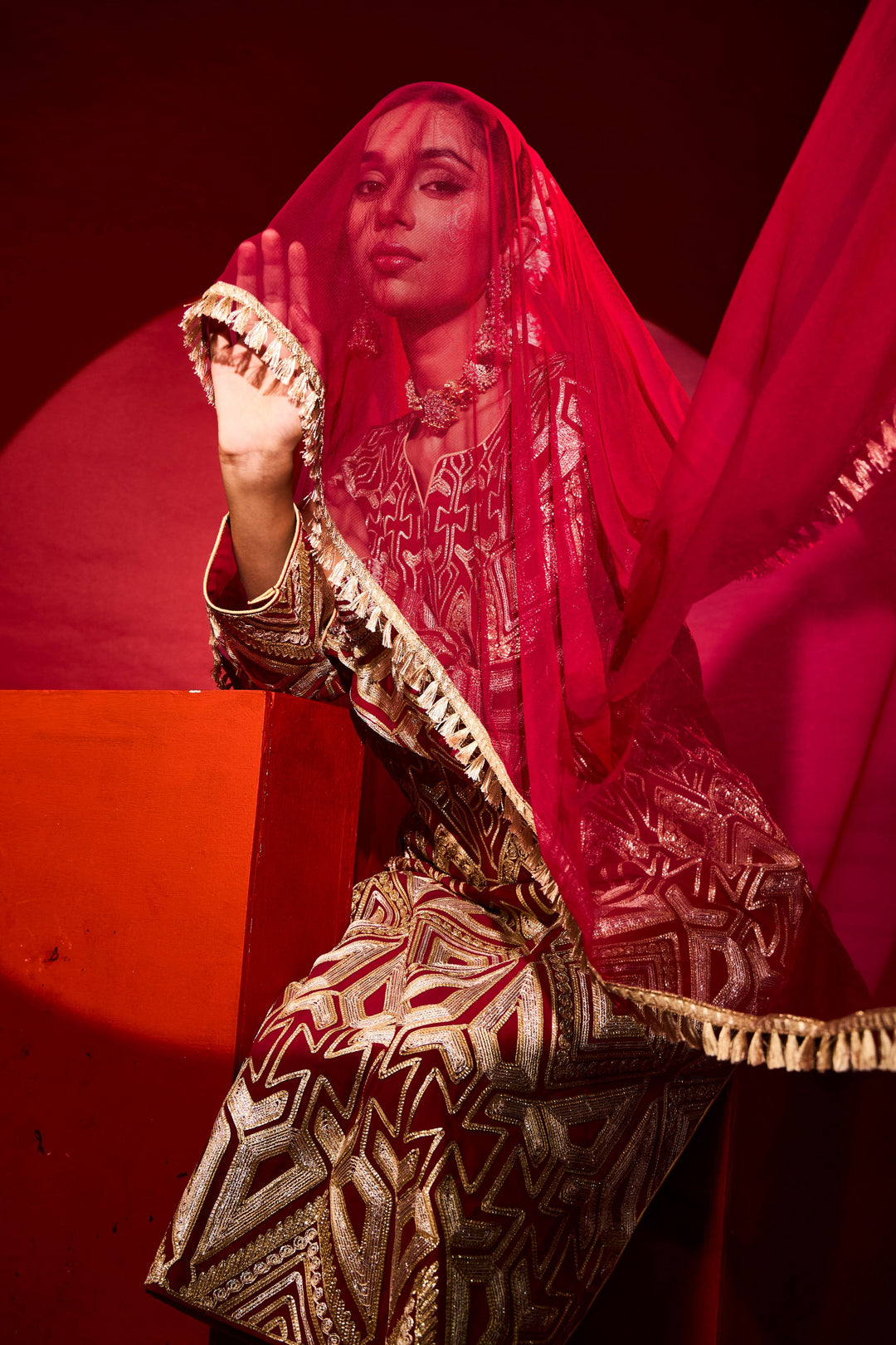 Gulnaaz Gota Kurta Set - Red