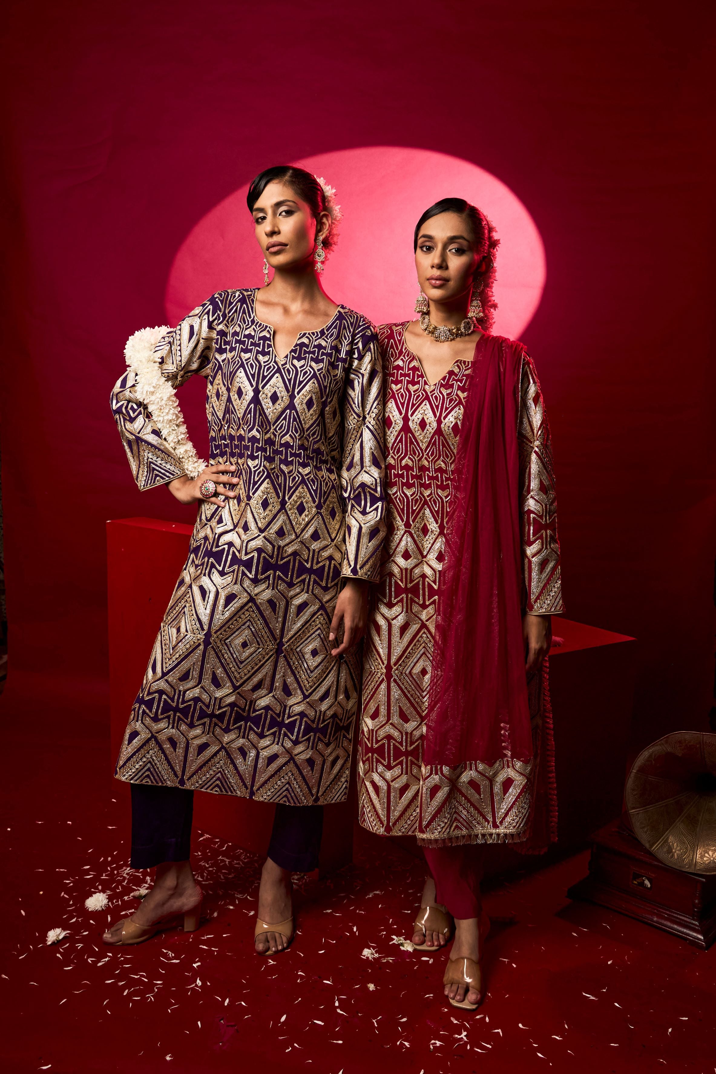 Gulnaaz Gota Kurta Set - Purple