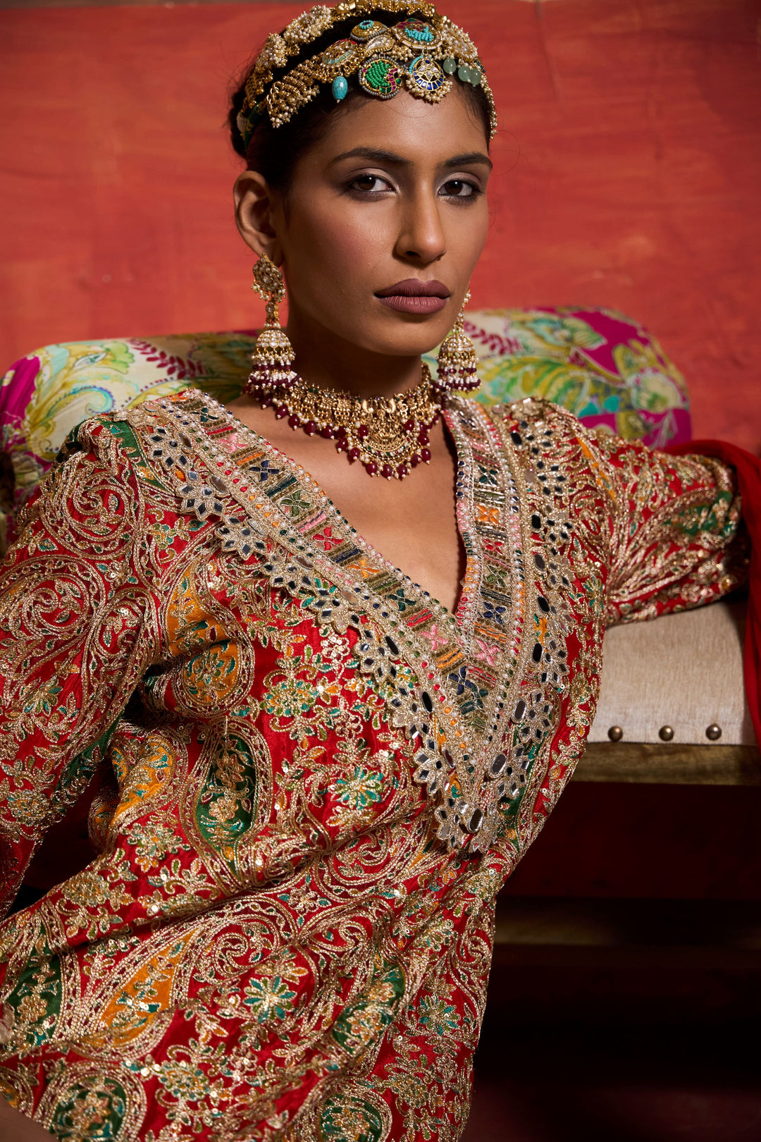 Elizey Paisley Embroidered Kurta Set - Red